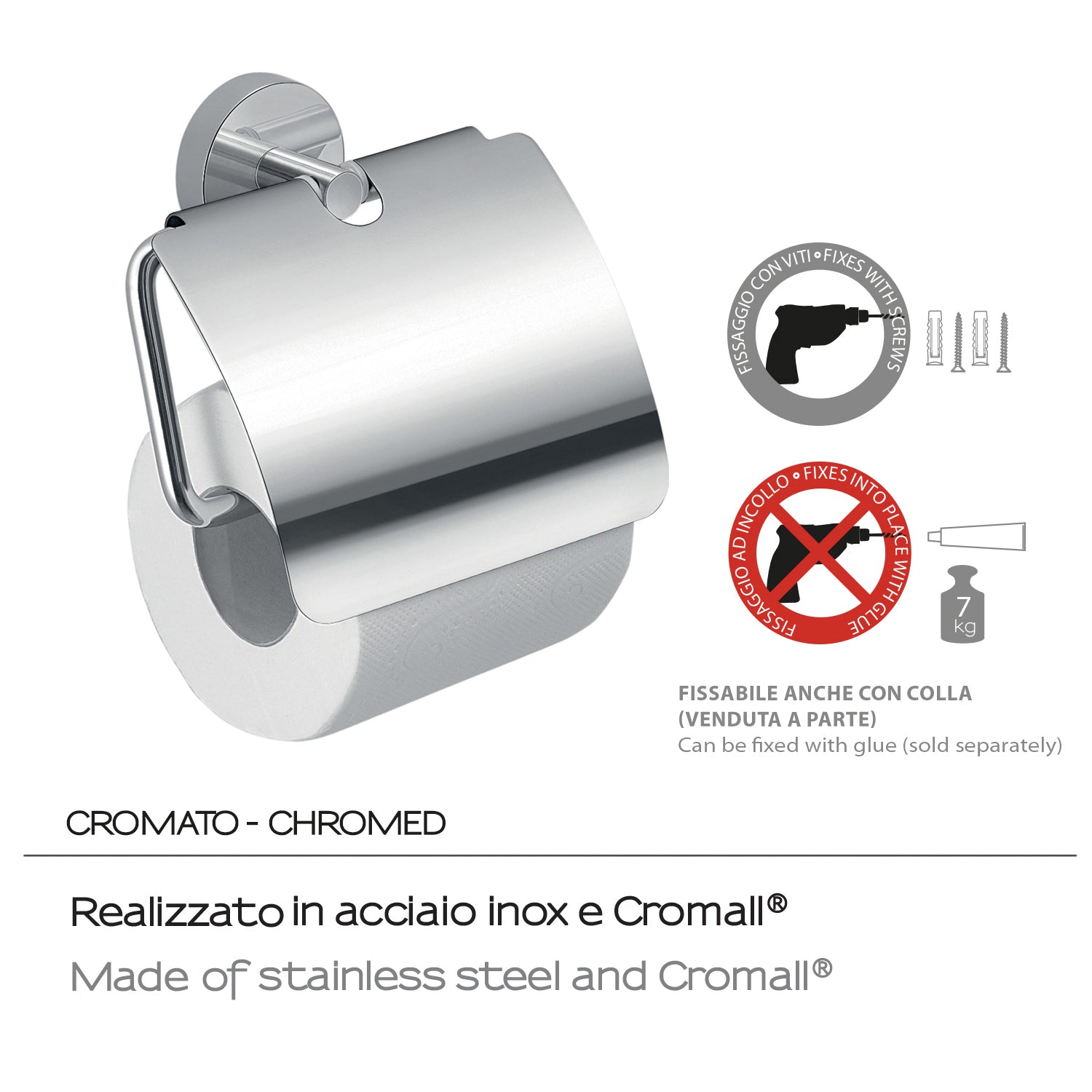  Portarotolo a muro coperto in Acciaio Inox Eros di Gedy - Cromato
