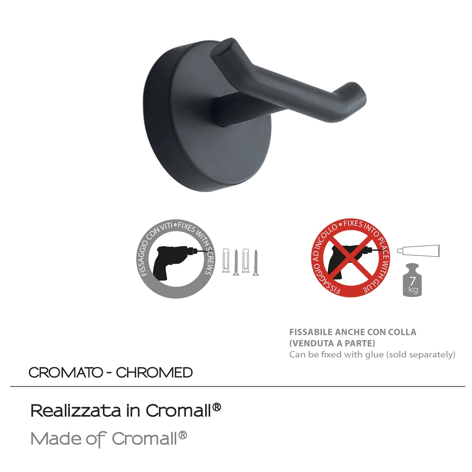  Appendiabiti a muro in Acciaio Inox Eros di Gedy - Nero Matt by CeramicStore | Lo specialista del tuo bagno