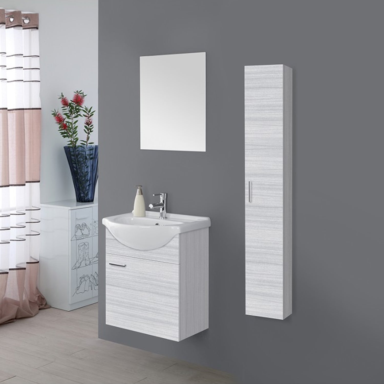 Composizione bagno sospesa Cubi&Co Star 55 cm con specchio - Grigio
