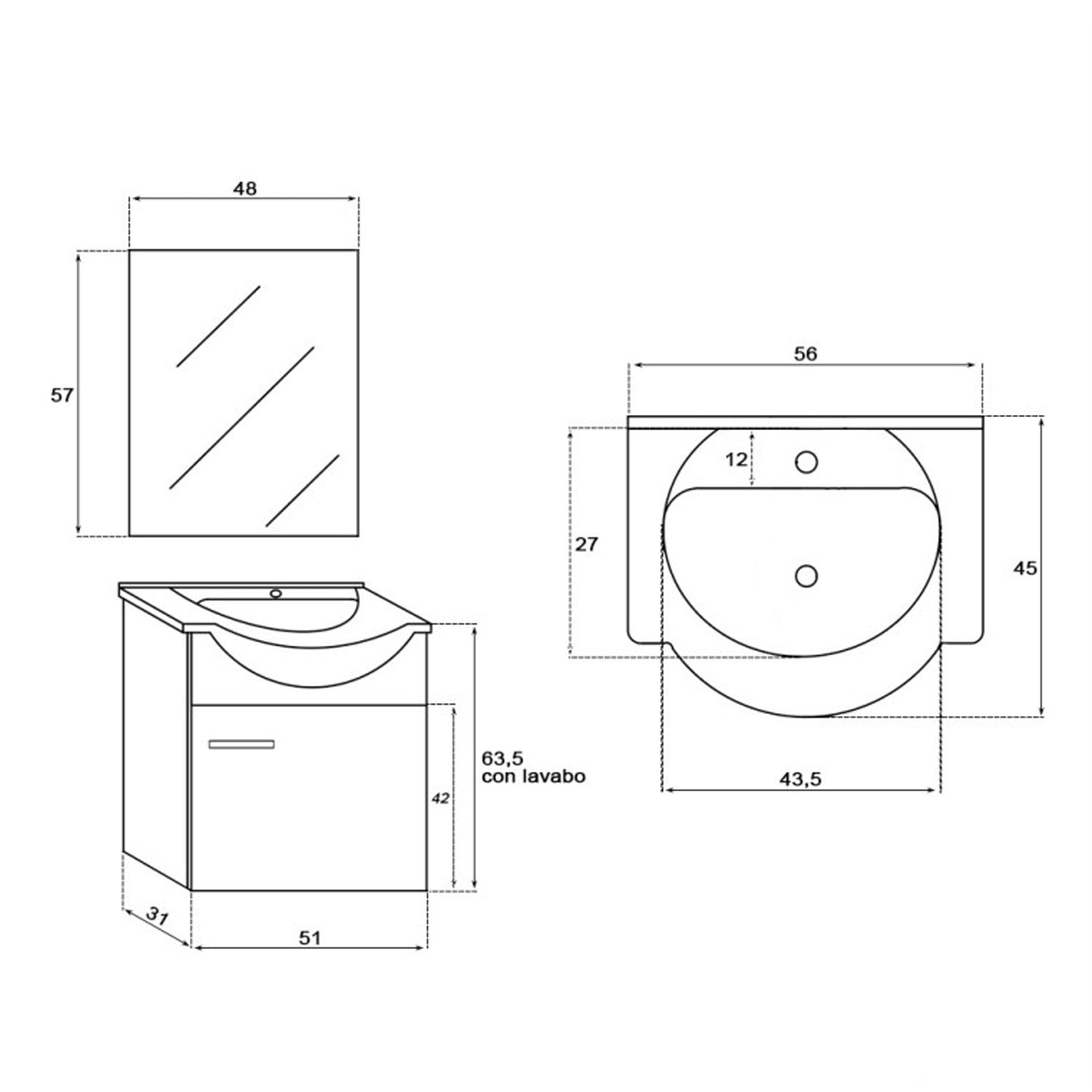 Composizione bagno sospesa Cubi&Co Star 55 cm con specchio - Grigio 2