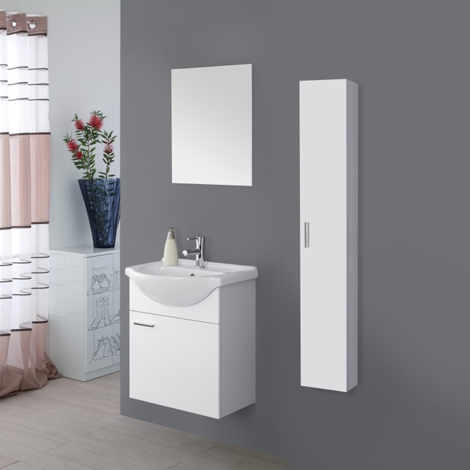Composizione bagno sospesa Cubi&Co Star 55 cm con specchio - Bianco lucido