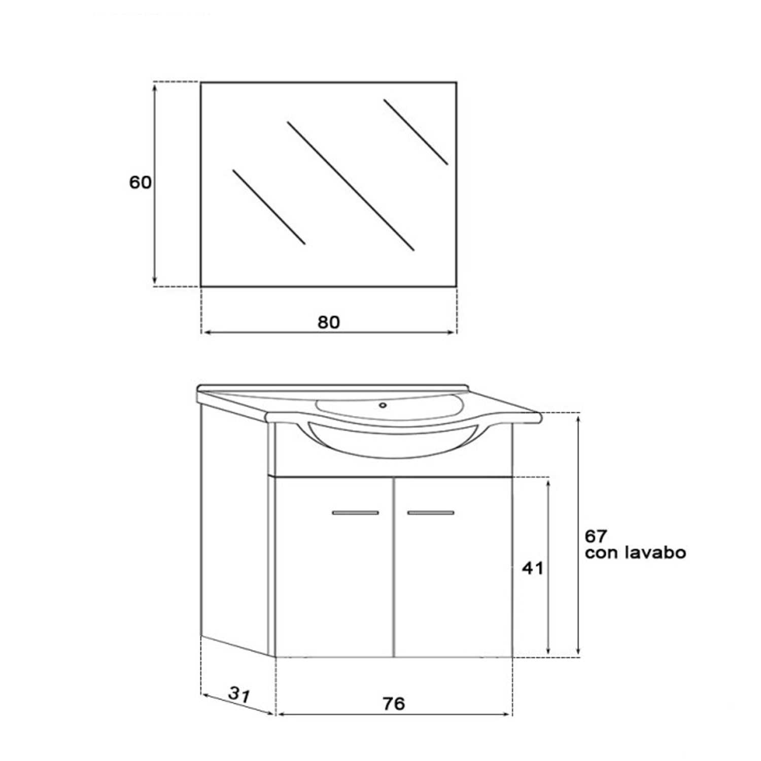 Composizione bagno sospesa Cubi&Co Star 80 cm con specchio - Larice 2