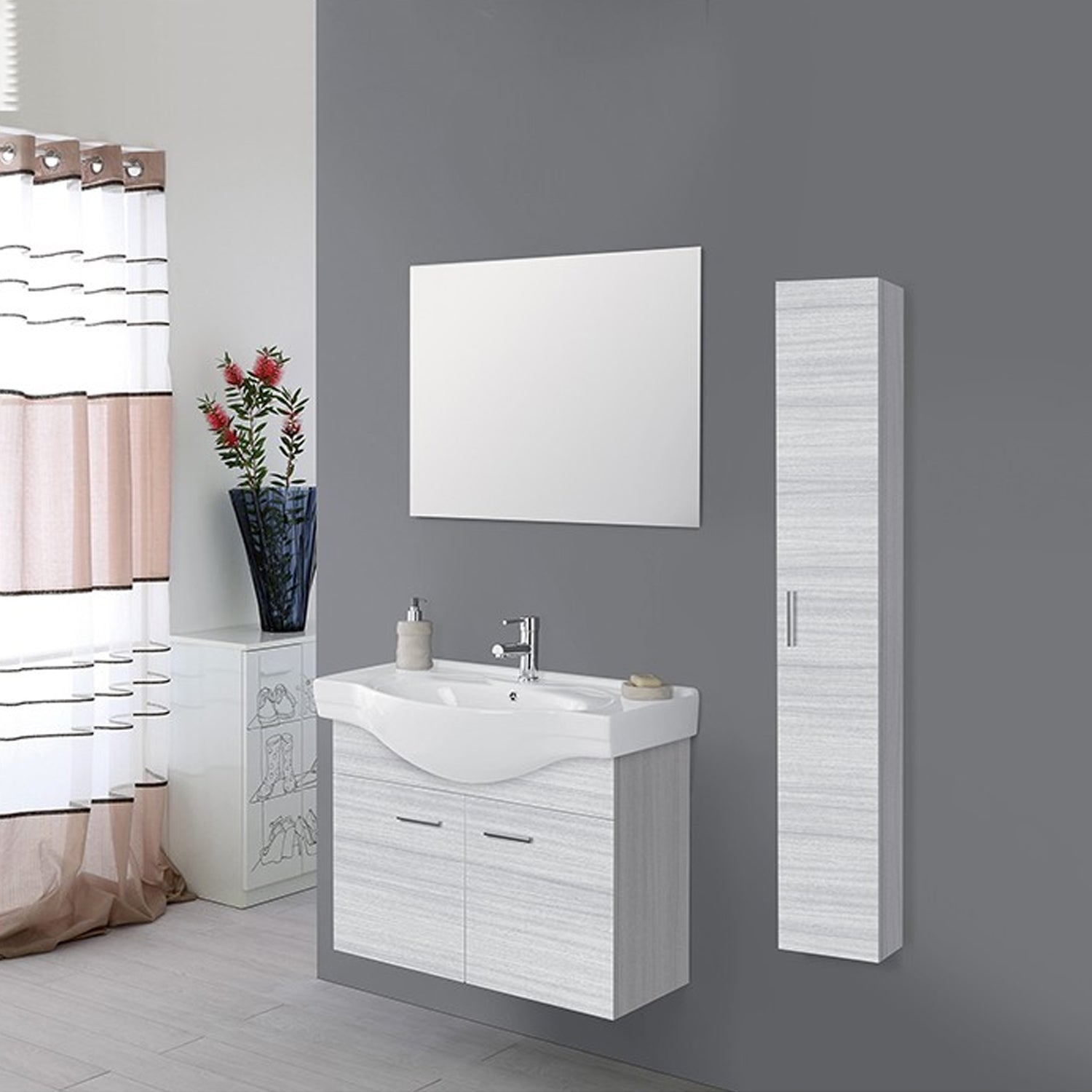 Composizione bagno sospesa Cubi&Co Star 80 cm con specchio - Grigio