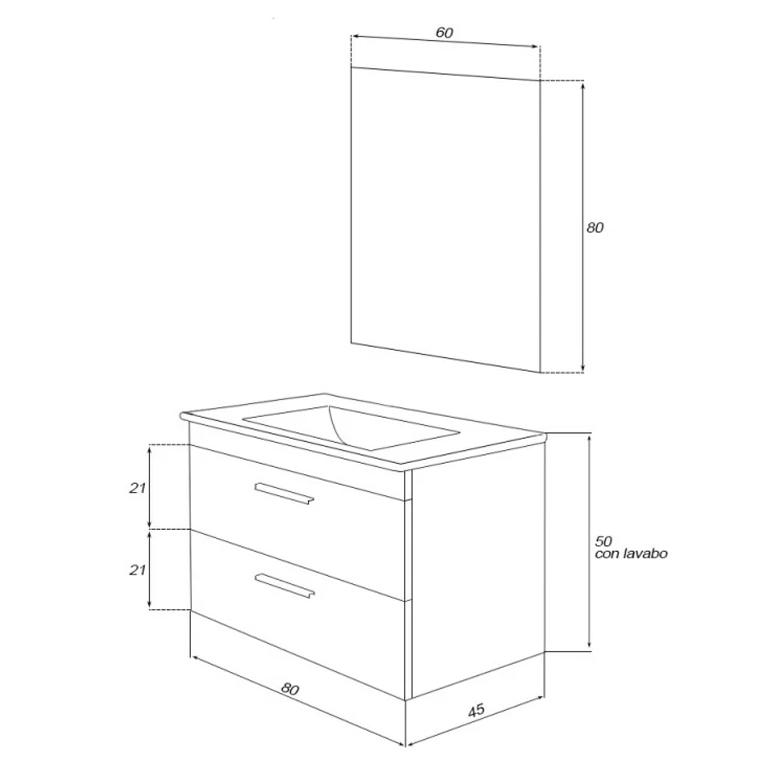 Composizione bagno sospesa Cubi&Co Star 80 cm con cassettoni - Grigio 3