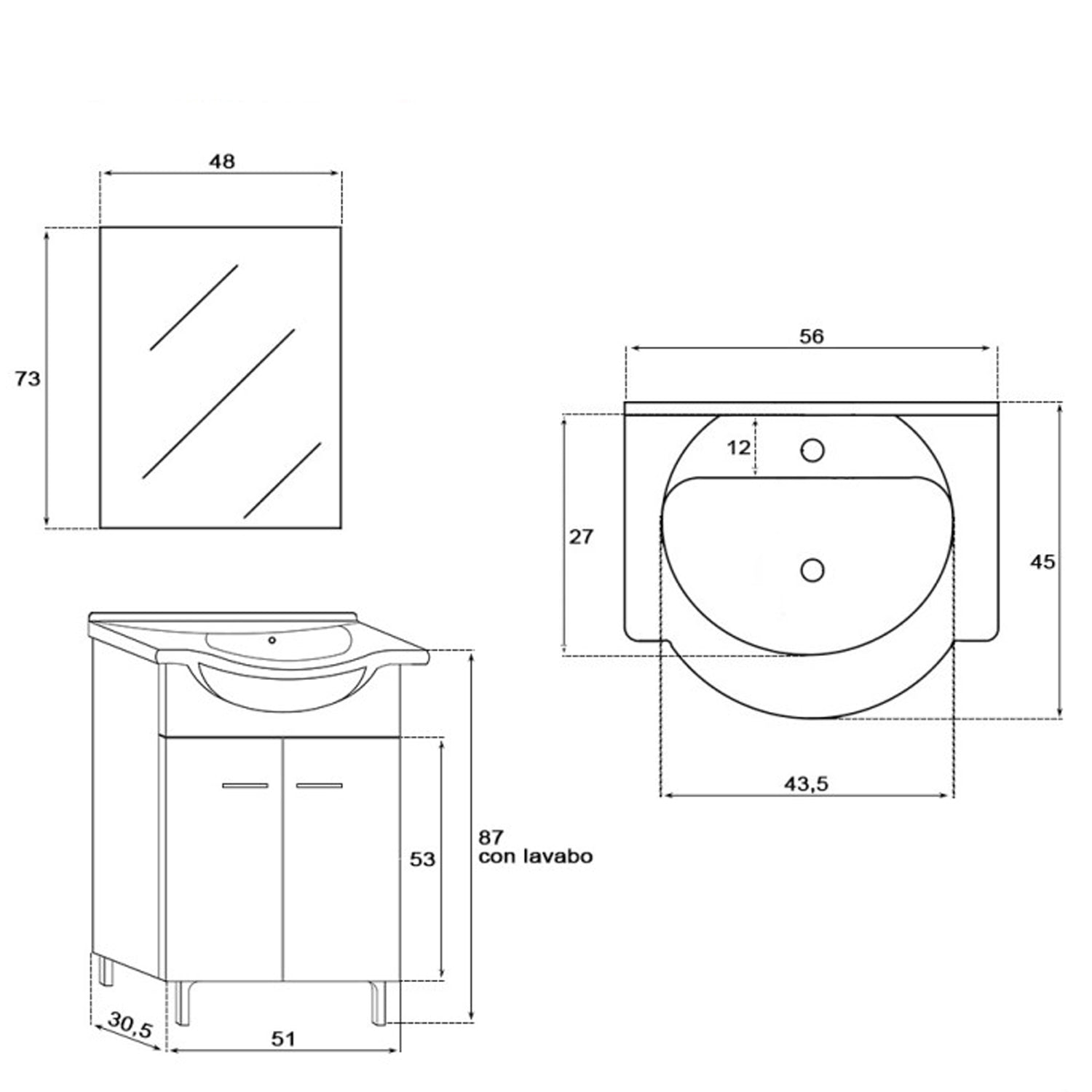 Composizione bagno a terra Cubi&Co serie Star 55 cm con specchio - Grigio 2