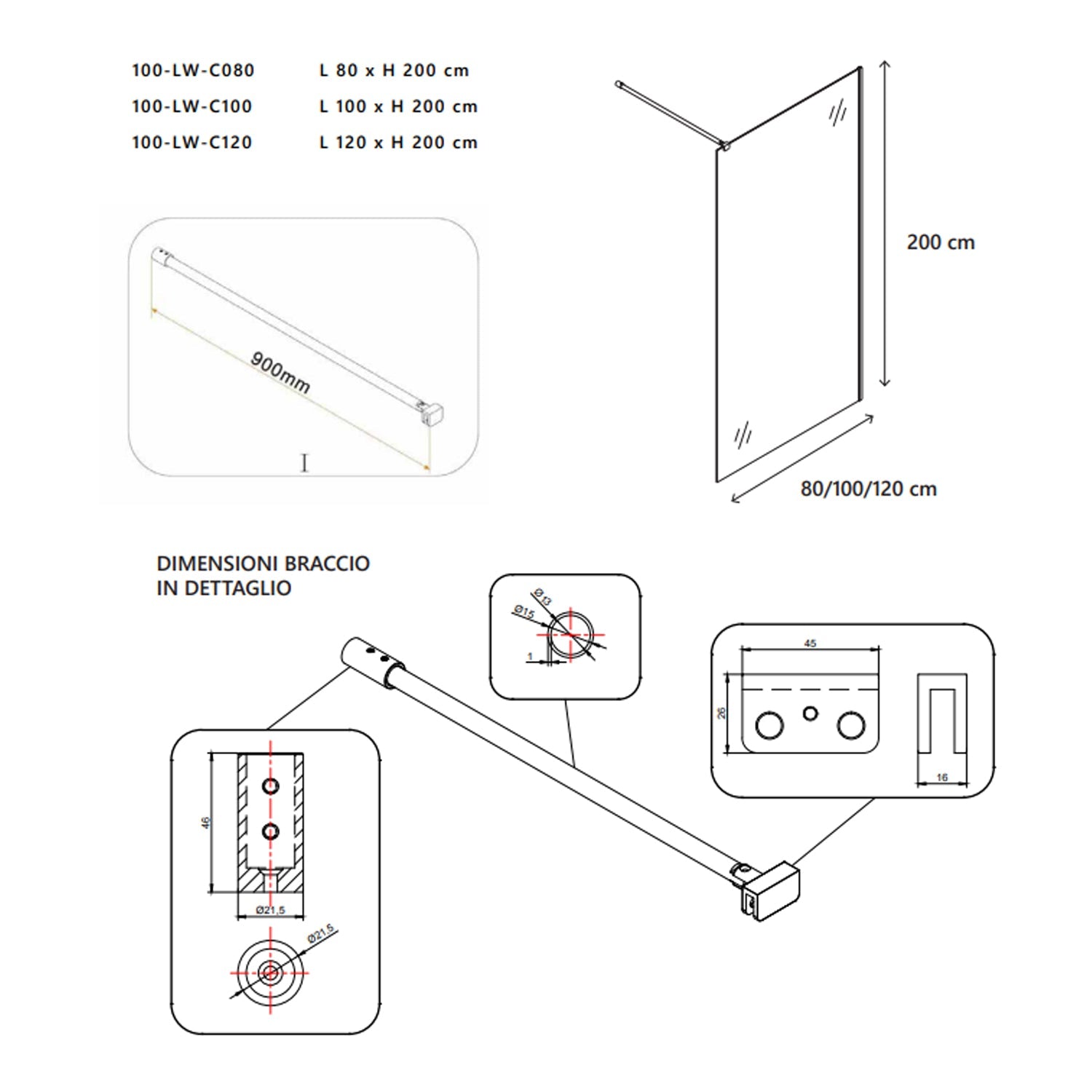  Parete doccia Walk-in DocciaGo modello Clever 120 cm lato frontale con supporto by CeramicStore | Lo specialista del tuo bagno