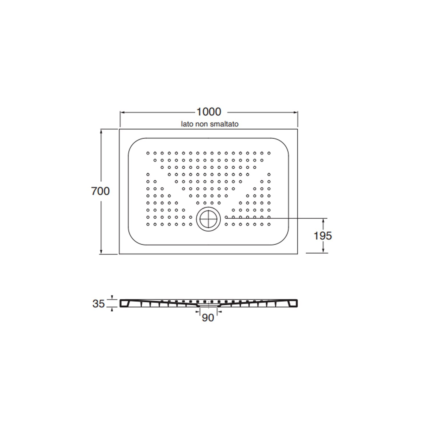  Piatto doccia in ceramica 100x70 cm Azzurra serie Relax - Bianco lucido