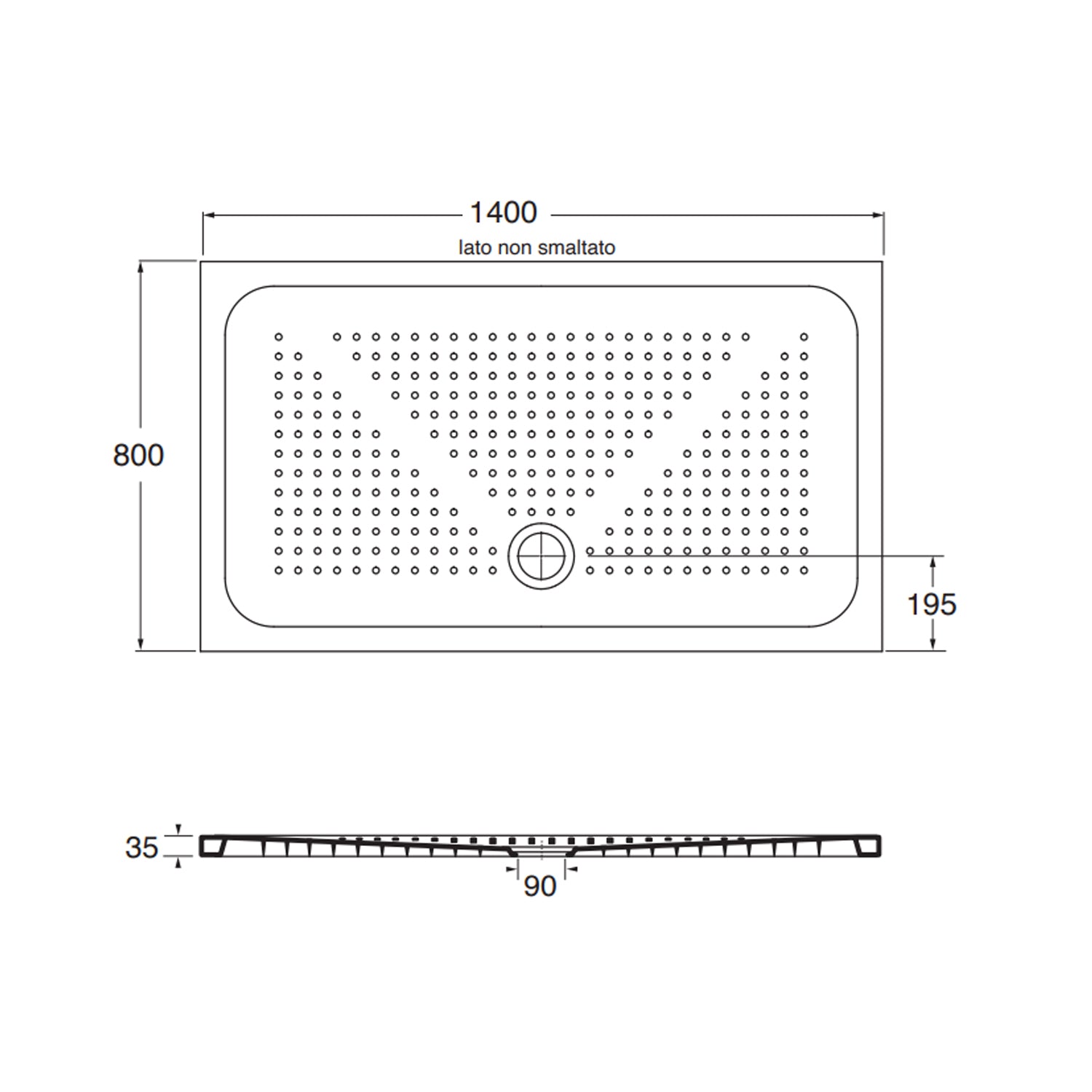  Piatto doccia in ceramica 140x80 cm Azzurra serie Relax - Bianco lucido