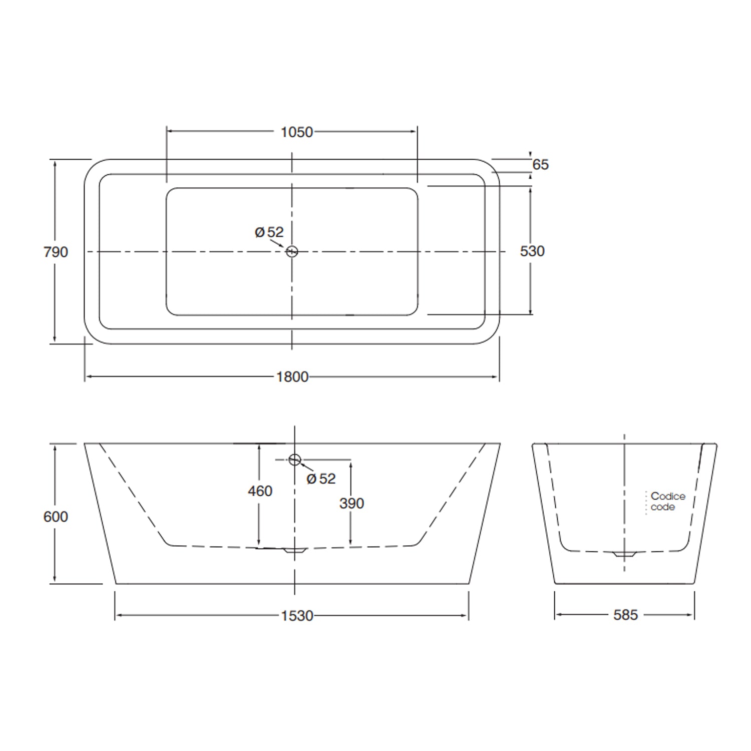  Vasca da bagno Azzurra serie Build 180x80x60 cm - Bianco lucido by CeramicStore | Lo specialista del tuo bagno
