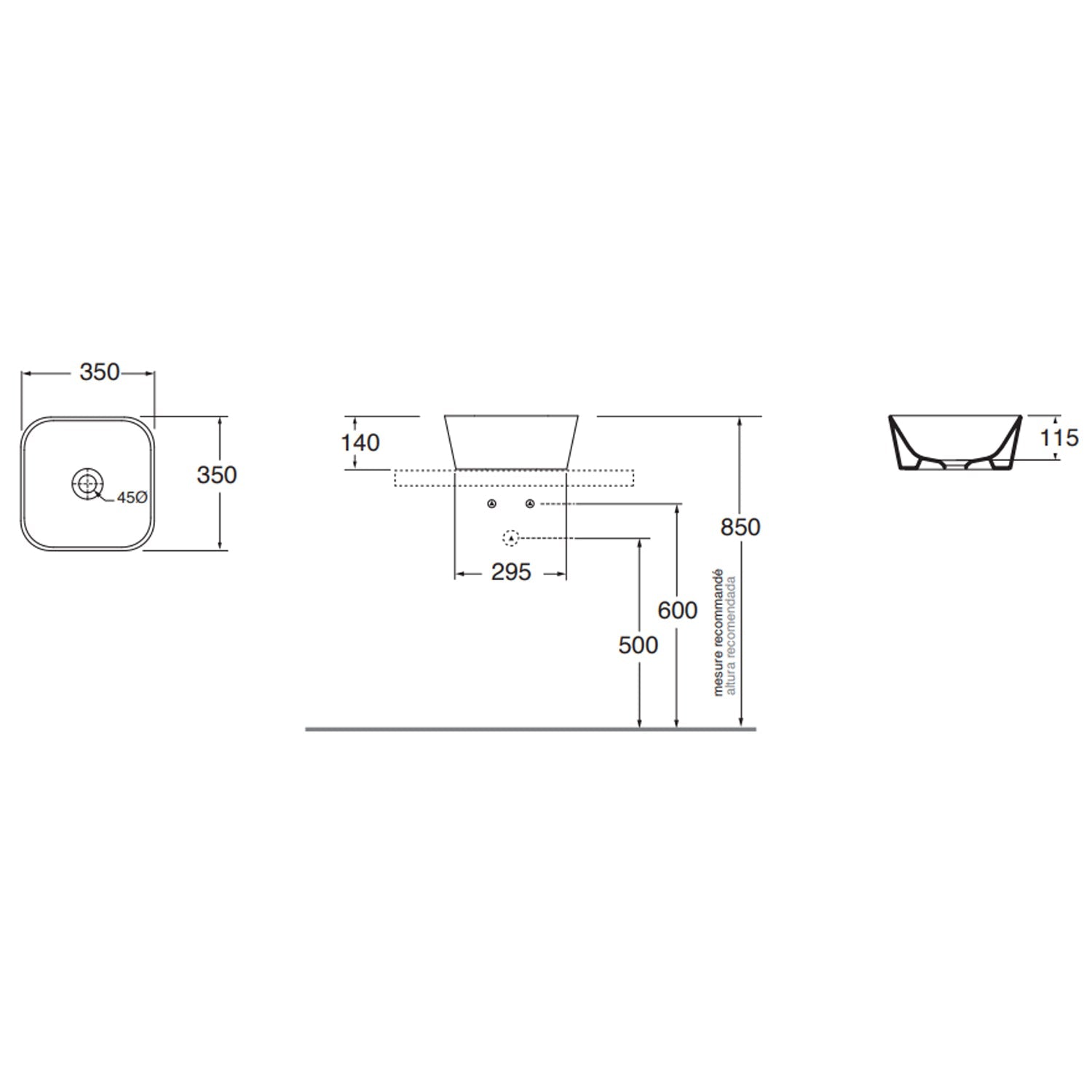 Lavabo da appoggio Azzurra serie Build 35x35 cm - Bianco lucido