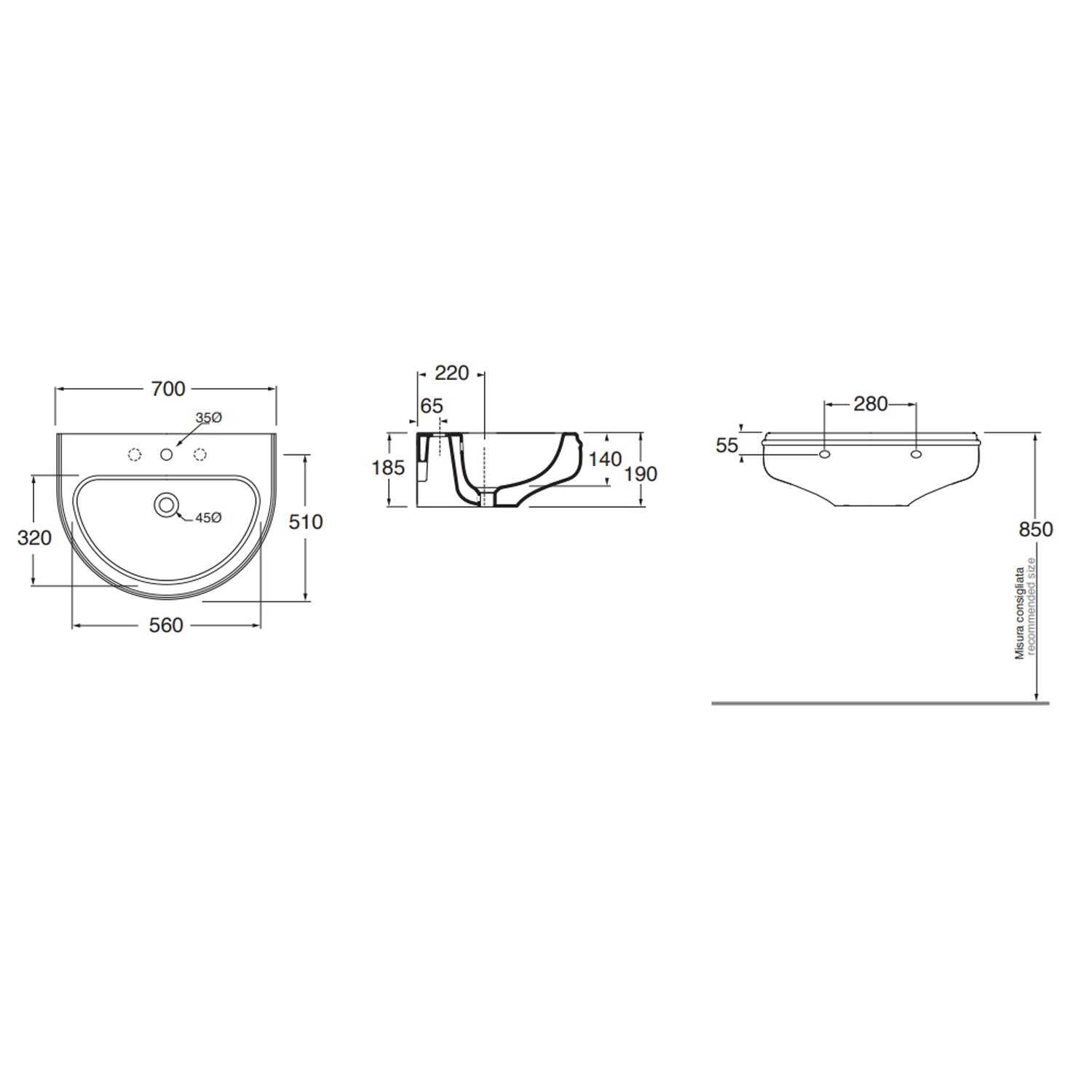  Lavabo da bagno sospeso cm 70 stile classico Ceramica Azzurra serie Charme by CeramicStore | Lo specialista del tuo bagno