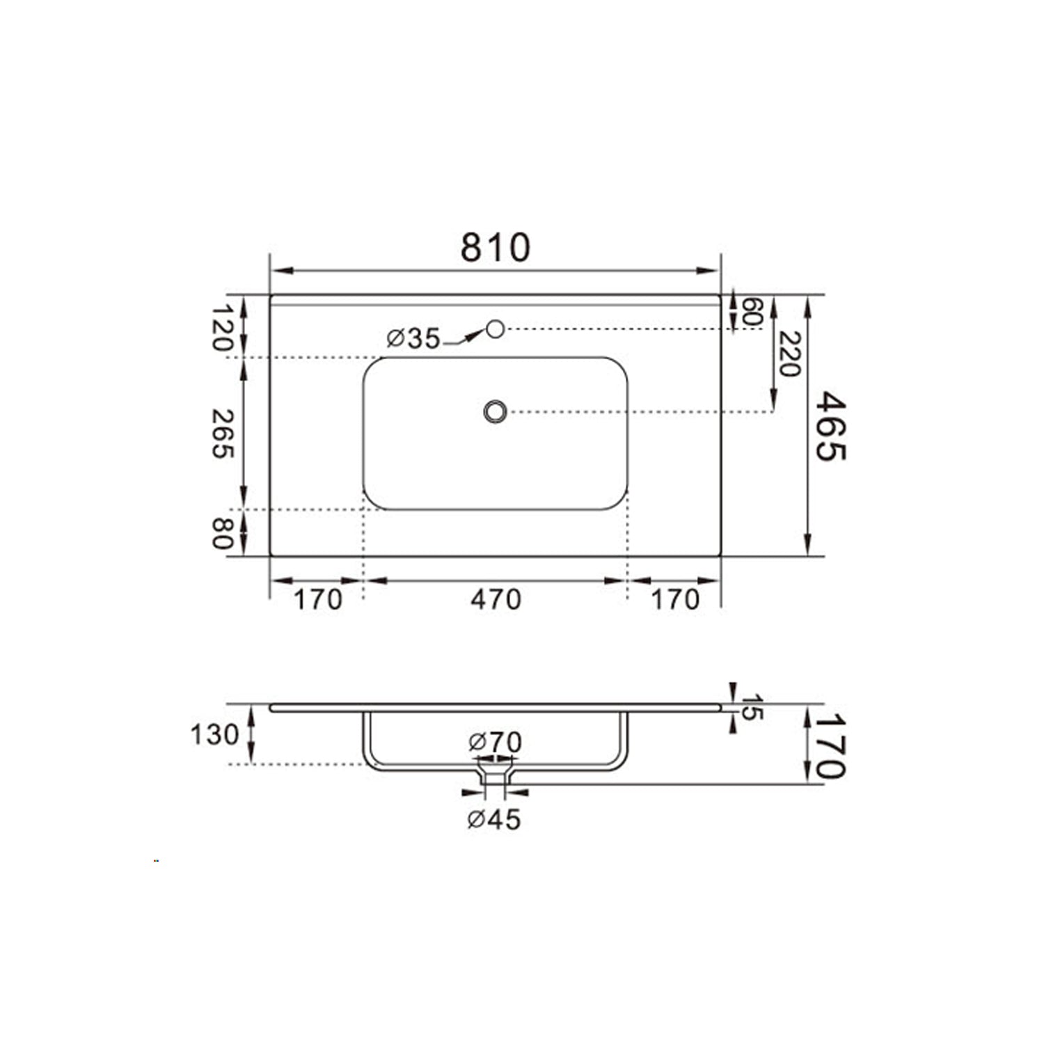  Lavabo ad incasso 81cm bianco in ceramica BathCore linea Alba by CeramicStore | Lo specialista del tuo bagno