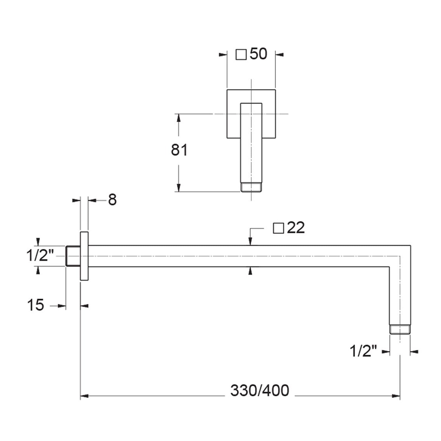  Braccio doccia squadrato in ottone 22x22x400mm bianco opaco by CeramicStore | Lo specialista del tuo bagno