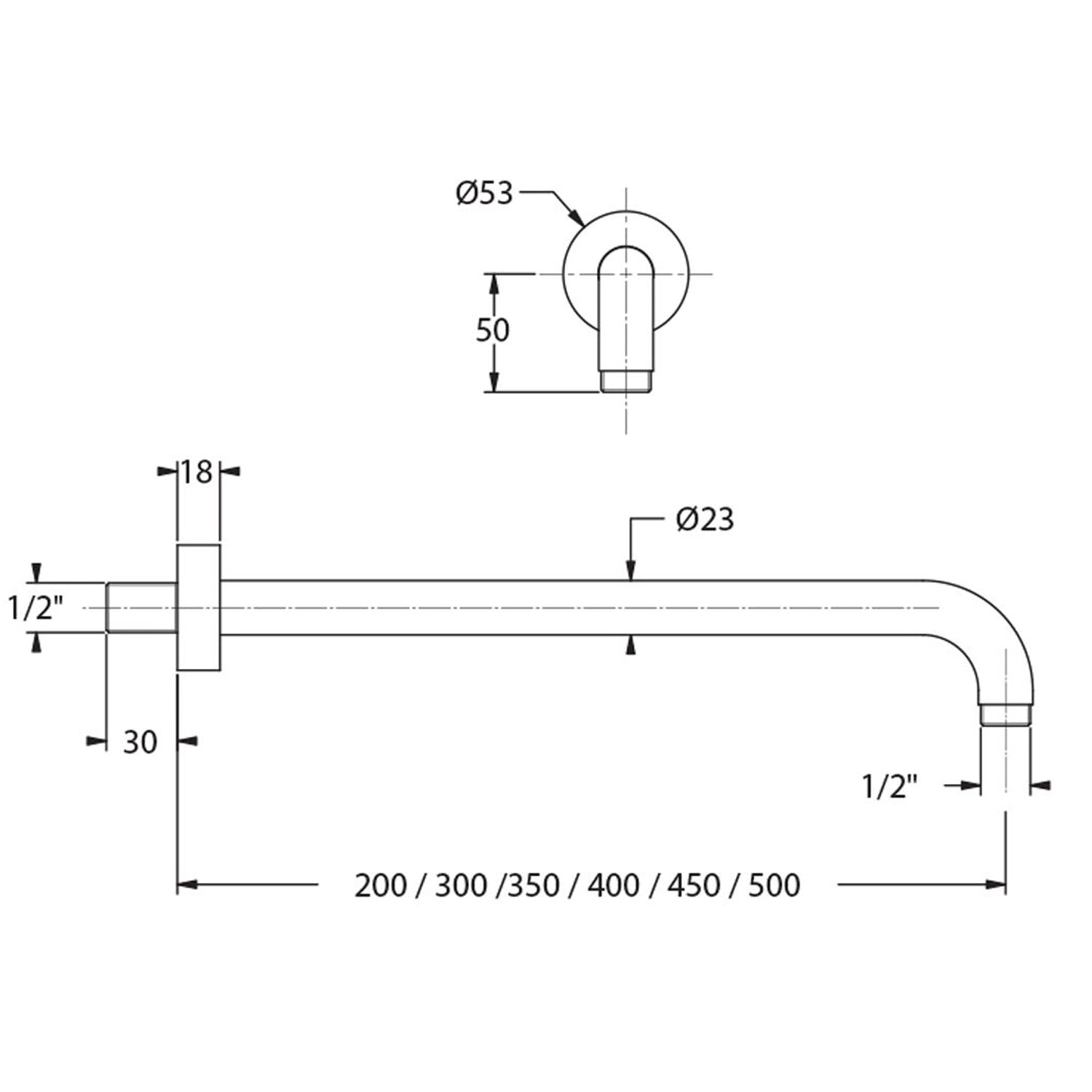  Braccio doccia lusso tondo in ottone lunghezza 300mm by CeramicStore | Lo specialista del tuo bagno