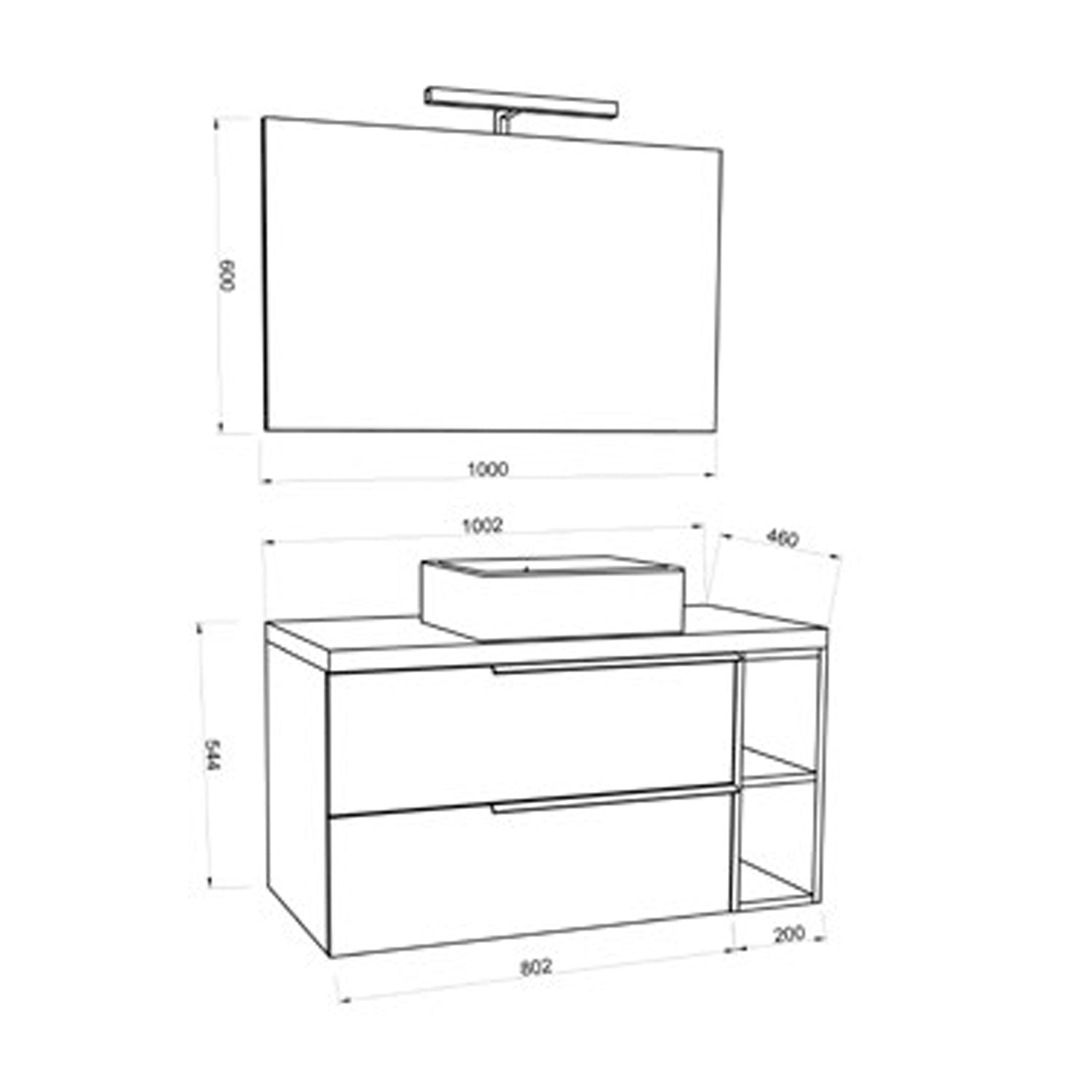  Mobile bagno con lavabo in ceramica specchio e lampada cm 100 colore Bianco Alaska- Cubi&Co modello Symmetry 3 by CeramicStore | Lo specialista del tuo bagno