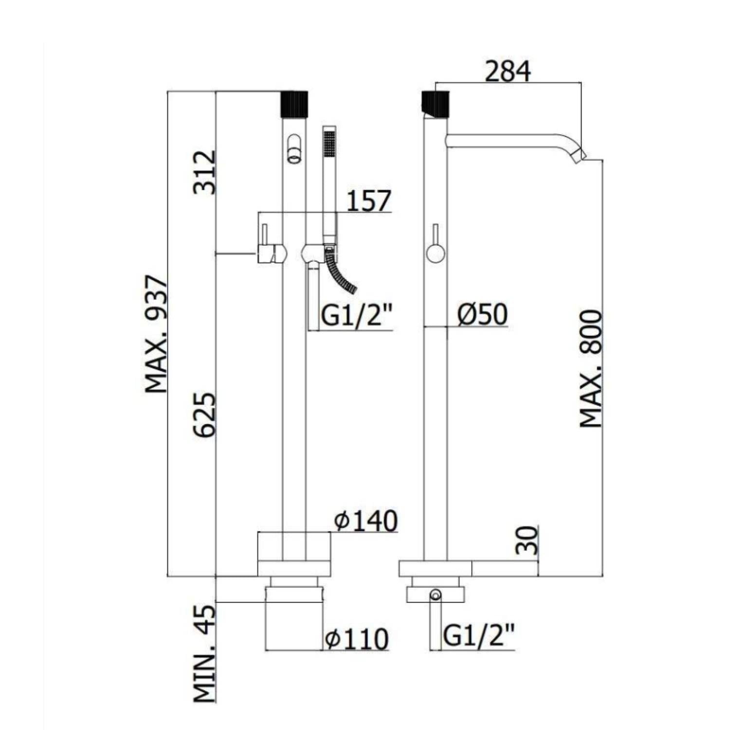  Miscelatore vasca a pavimento modello JO032NO Paffoni Nero Opaco by CeramicStore | Lo specialista del tuo bagno