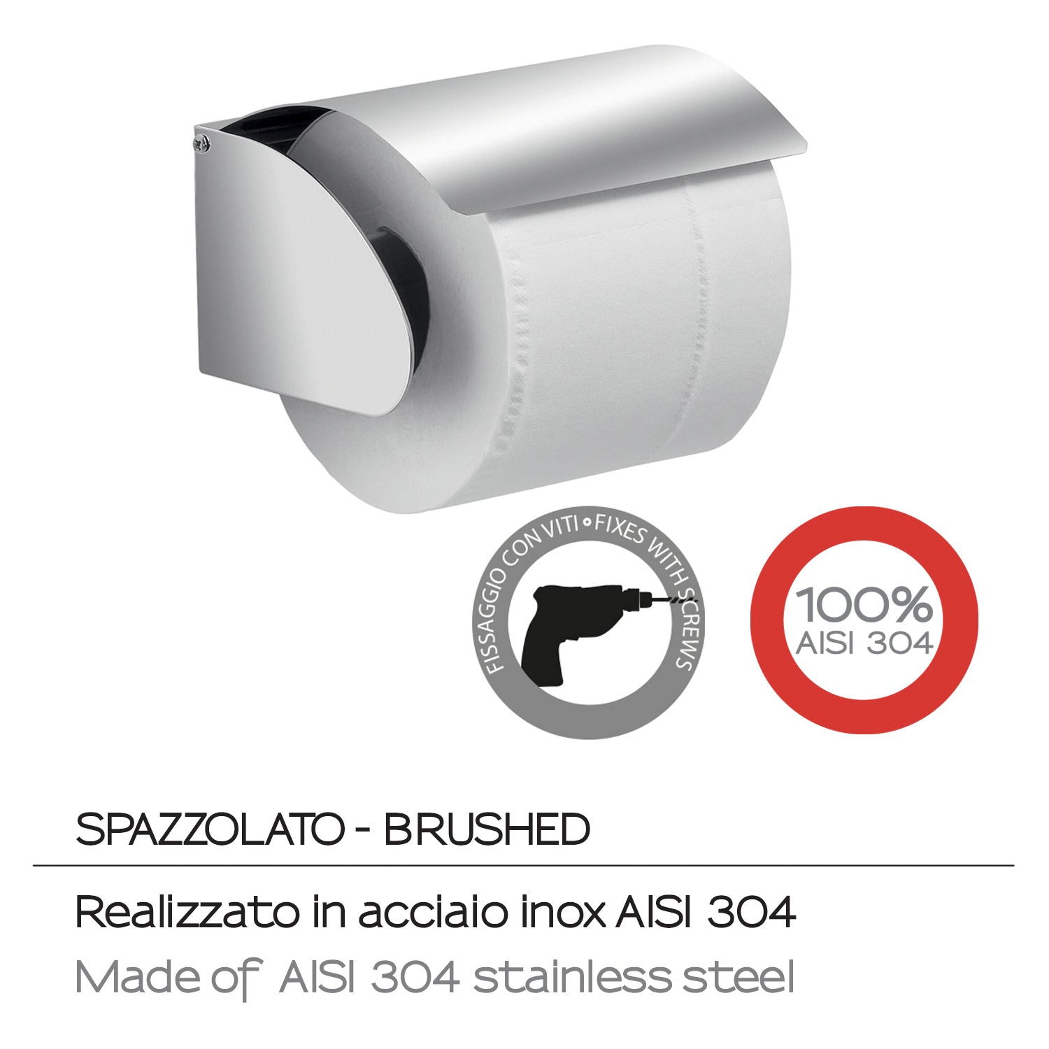  Portarotolo coperto in Acciaio Inox AISI 304 Gedy serie Project - Spazzolato