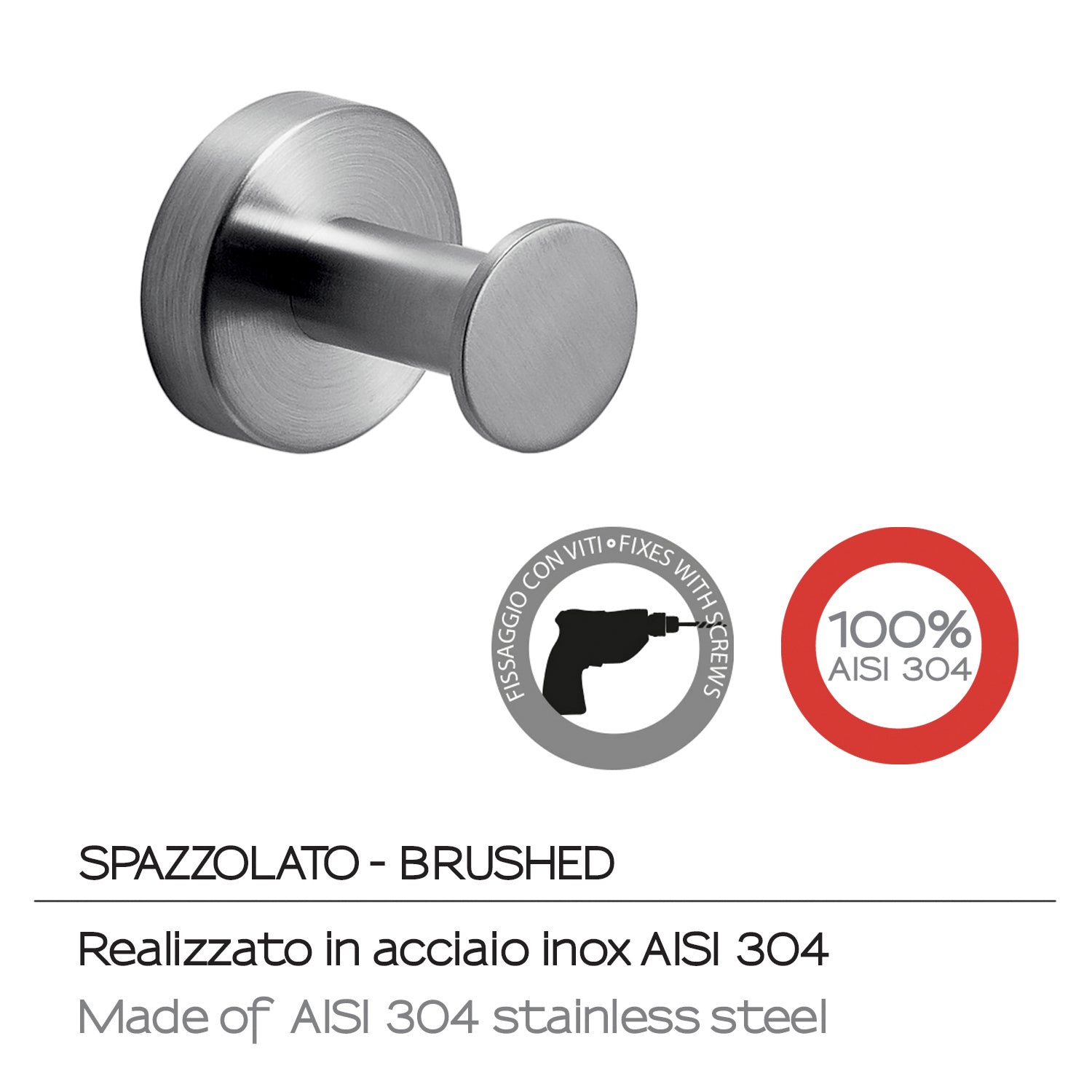  Appendiabiti singolo in Acciaio Inox AISI 304 Gedy serie Project - Spazzolato by CeramicStore | Lo specialista del tuo bagno