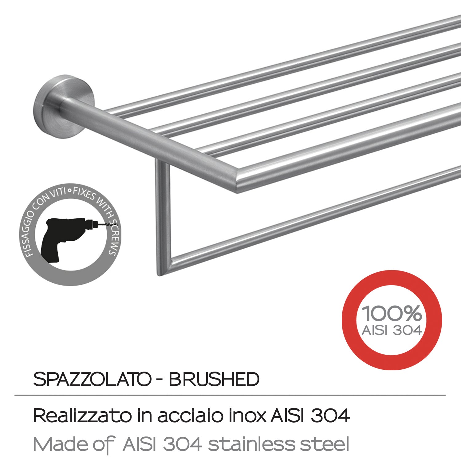  Mensola porta asciugamani L. 63 cm in Acciaio Inox AISI 304 Gedy serie Project - Spazzolato by CeramicStore | Lo specialista del tuo bagno