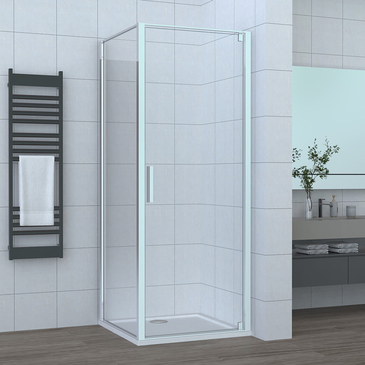 Box doccia angolare reversibile DocciaGo serie Satin con porta pivotante e parete fissa 80x100 - Cromo