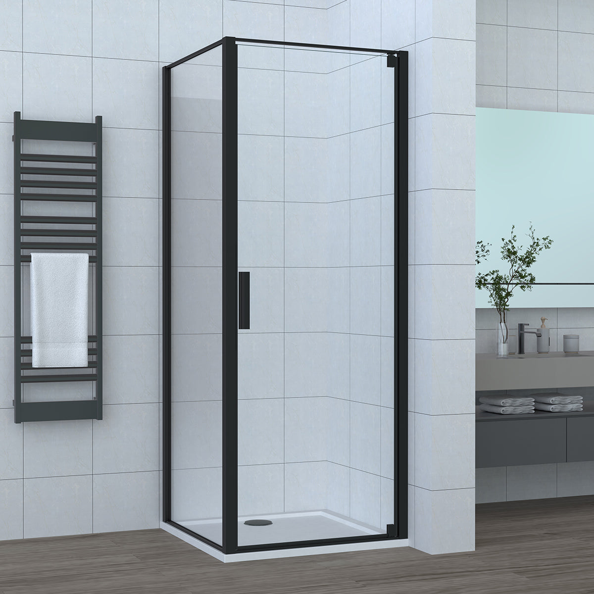 Box doccia angolare reversibile DocciaGo serie Satin con porta pivotante e parete fissa 70x90 - Nero