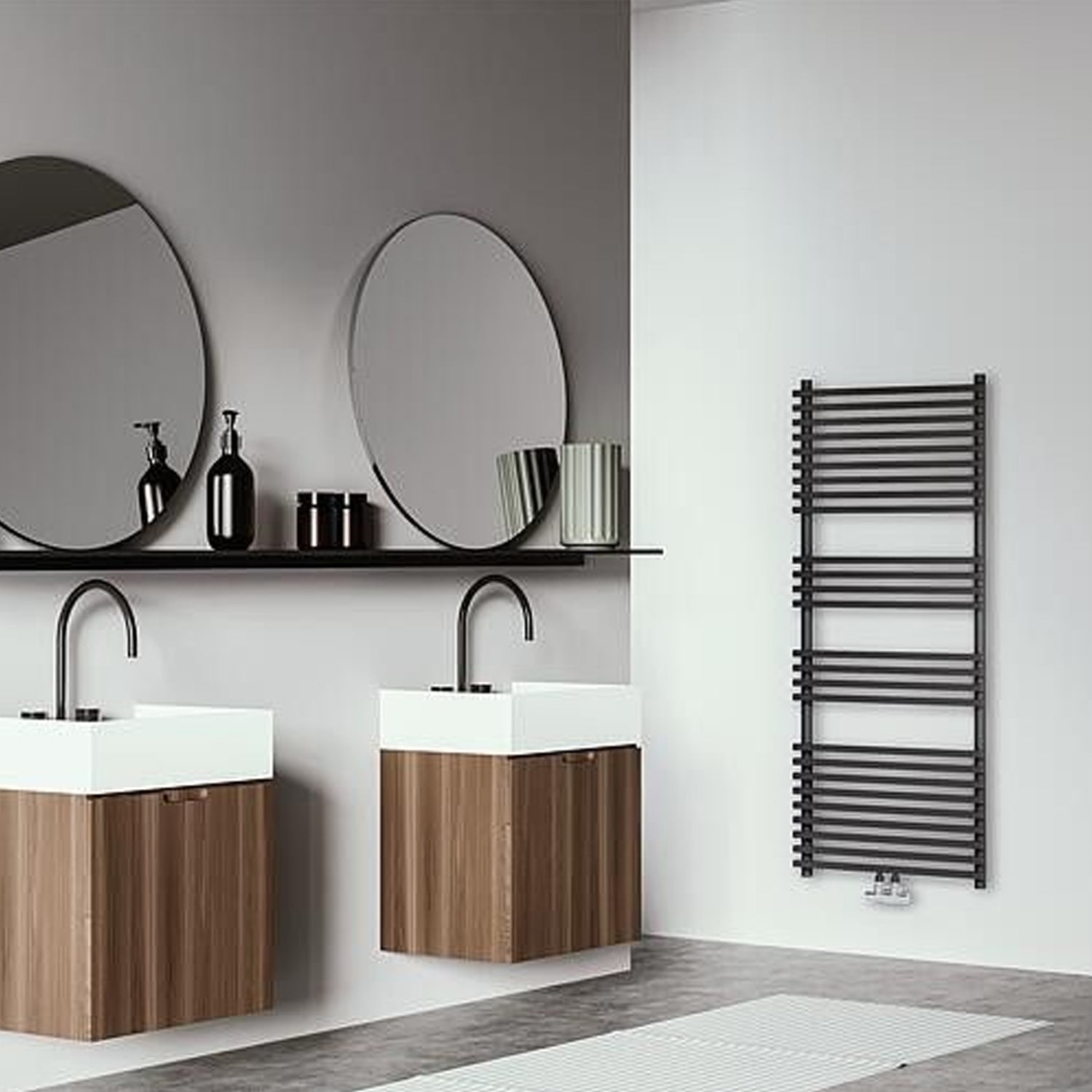  Termoarredo idraulico modello Trapani 1400x600 dritto con attacchi centrali 50 mm - Nero Opaco by CeramicStore | Lo specialista del tuo bagno