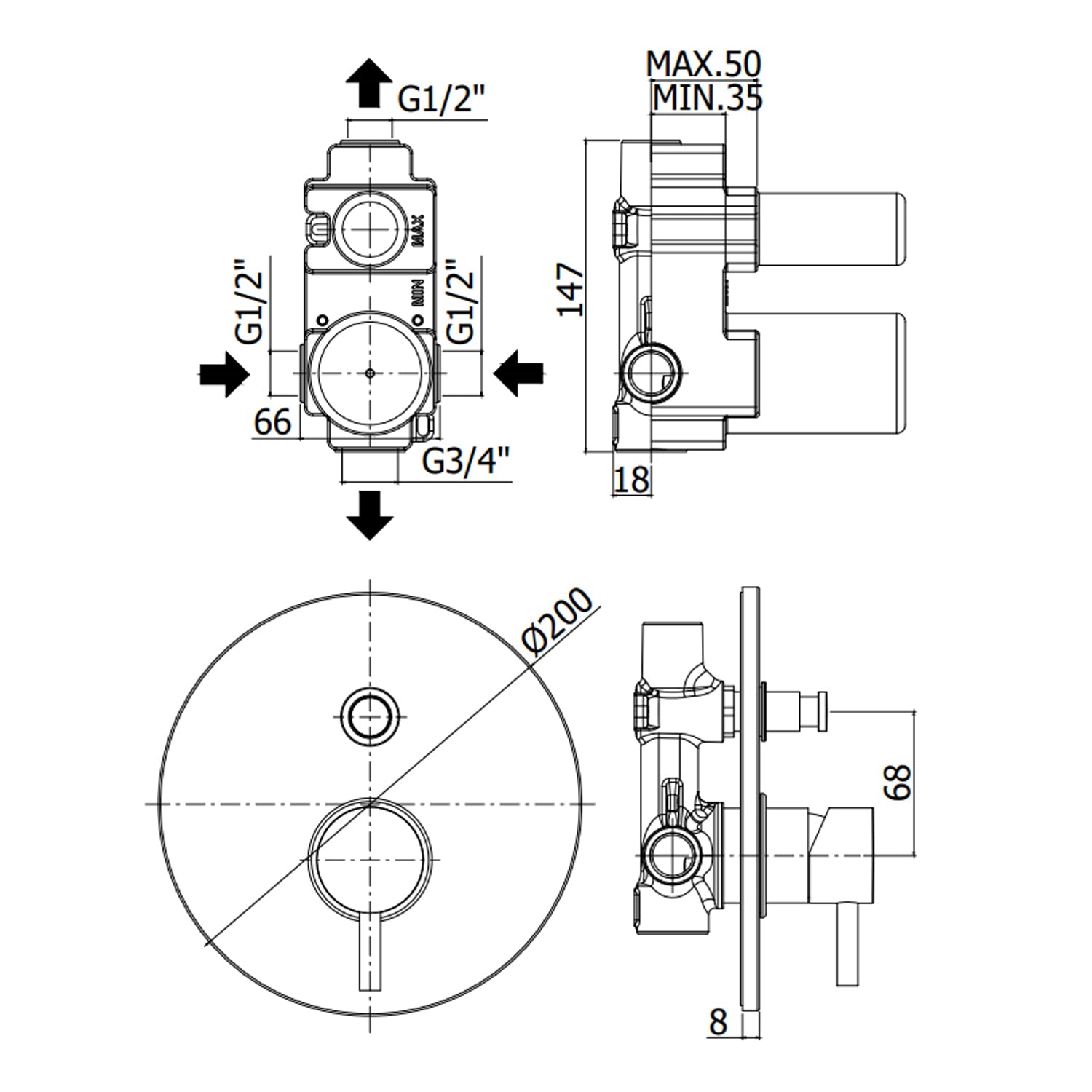  Miscelatore doccia da incasso con deviatore pneumatico Paffoni Light effetto satinato by CeramicStore | Lo specialista del tuo bagno