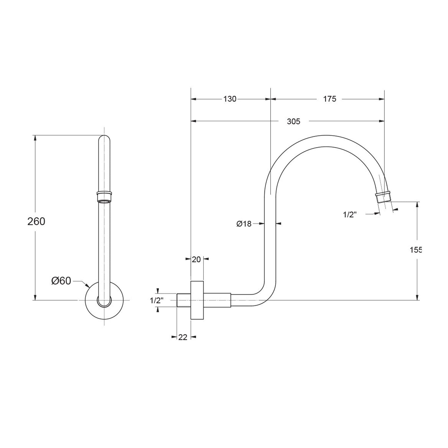  Braccio doccia lusso diametro 18 mm nichel by CeramicStore | Lo specialista del tuo bagno