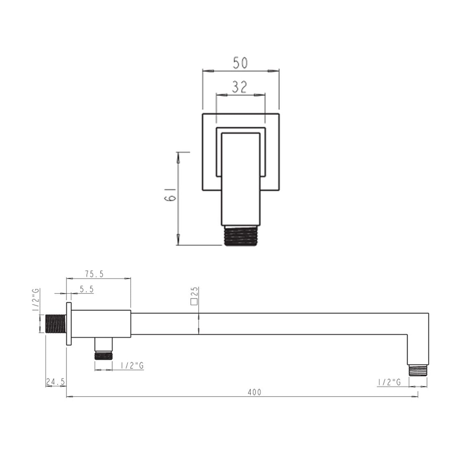  Braccio doccia 25x25mm con deviatore in ottone by CeramicStore | Lo specialista del tuo bagno
