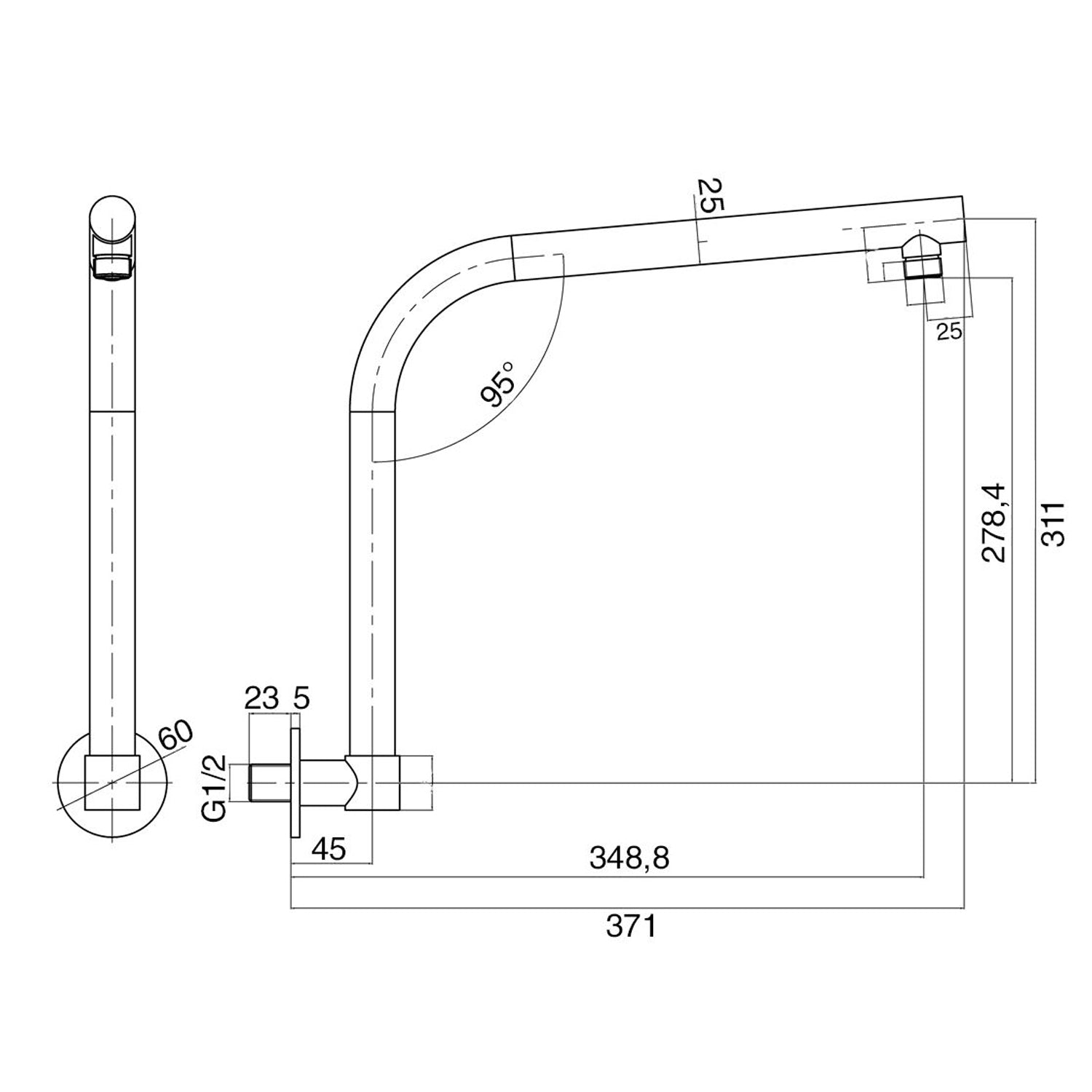  Braccio doccia tondo 25mm girevole in ottone by CeramicStore | Lo specialista del tuo bagno