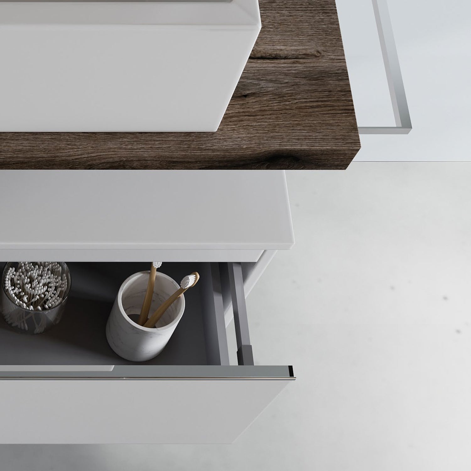  Mobile bagno con lavabo d'appoggio in ceramica e specchio cm 80 rovere fossile e bianco opaco- Cubi&Co modello Destiny 2 by CeramicStore | Lo specialista del tuo bagno