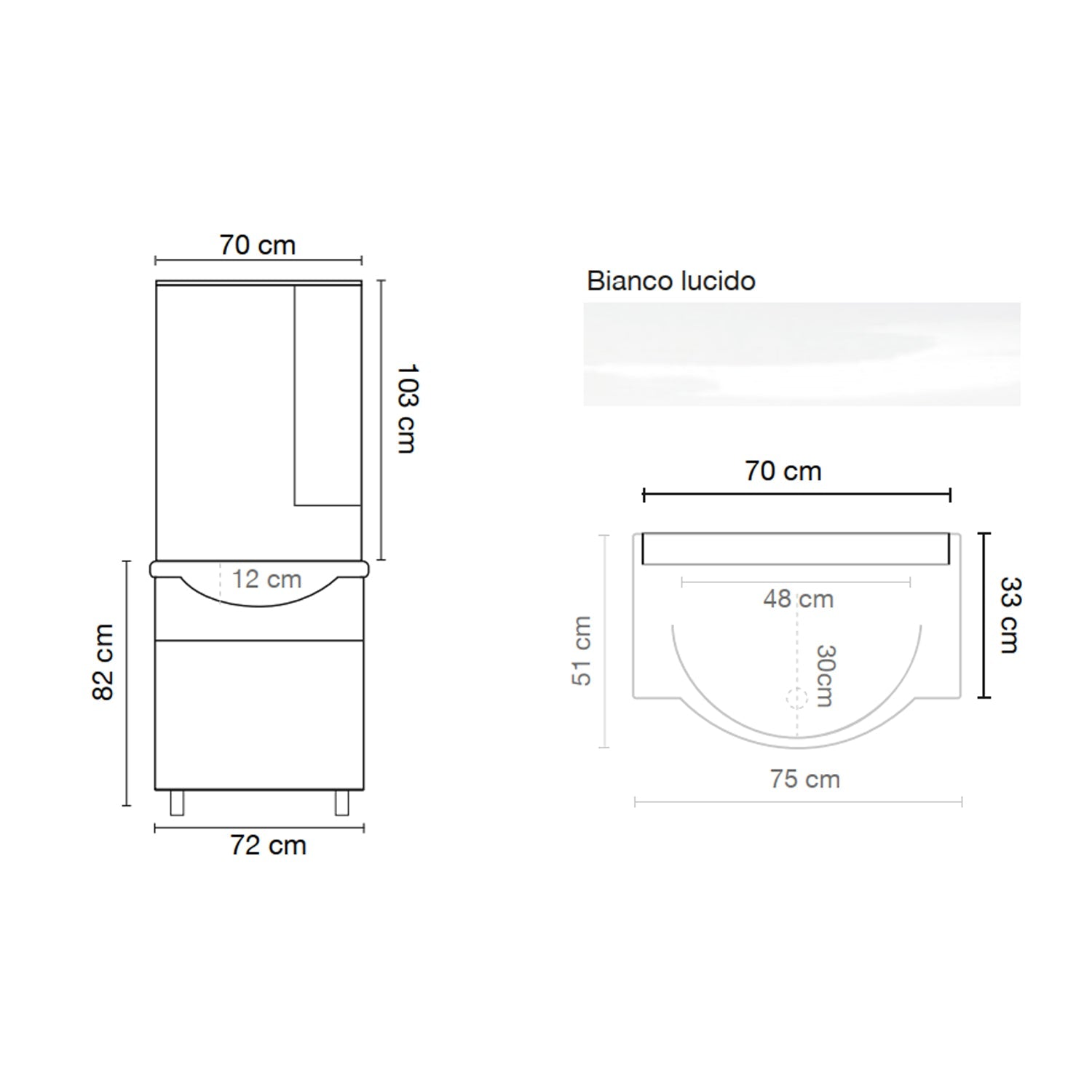 Mobile bagno a terra Cubi&Co con specchiera e lavabo modello Seria Hidros - Bianco Lucido 3