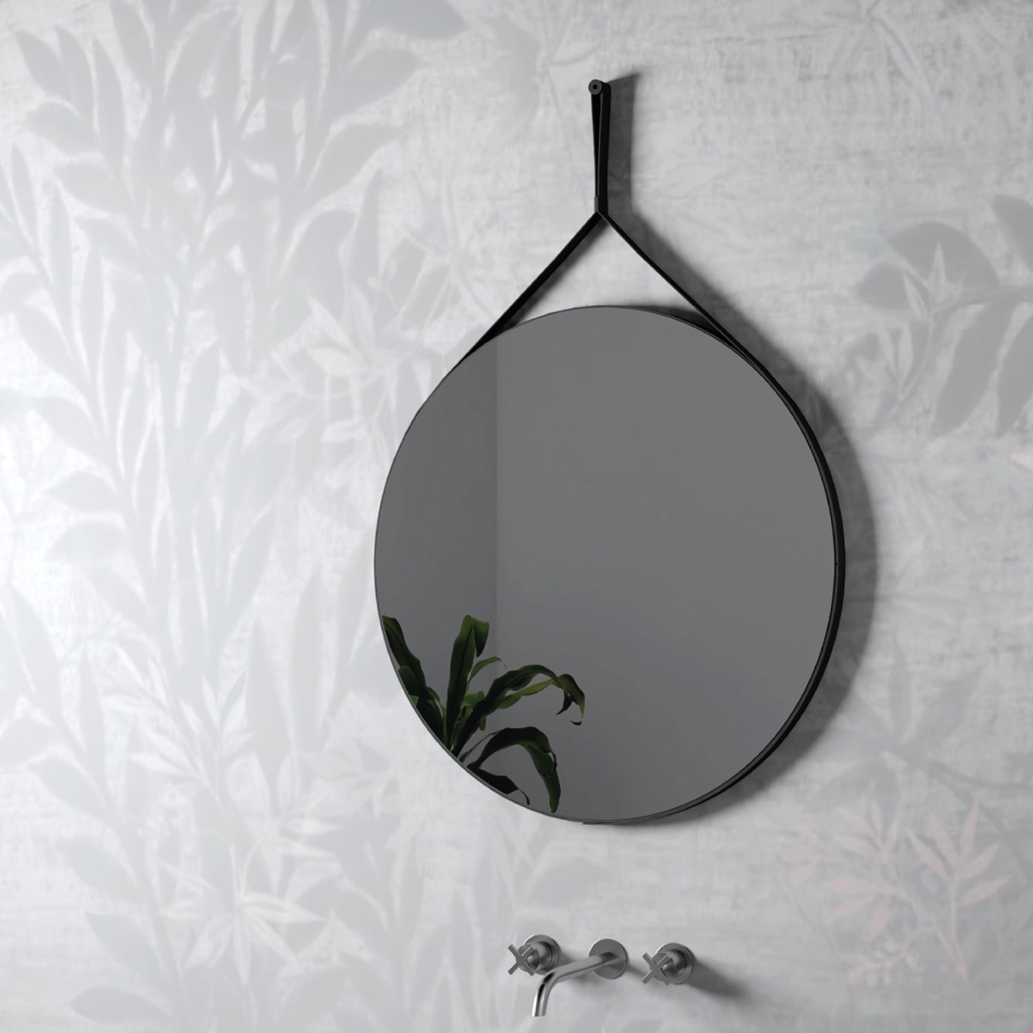 Specchio da bagno Tondo Cubi&Co modello Night con cornice in Ecopelle - Nero by CeramicStore | Lo specialista del tuo bagno