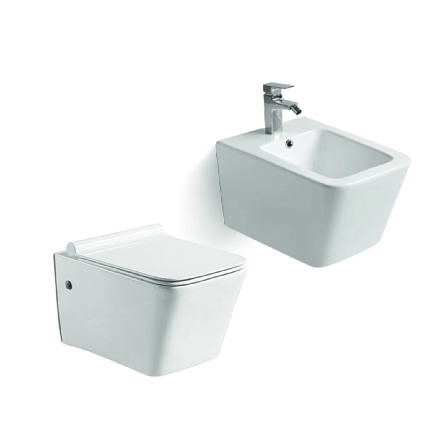 Coppia Sanitari Sospesi Pluma - Evo Vaso sospeso + bidet sospeso + copriwater