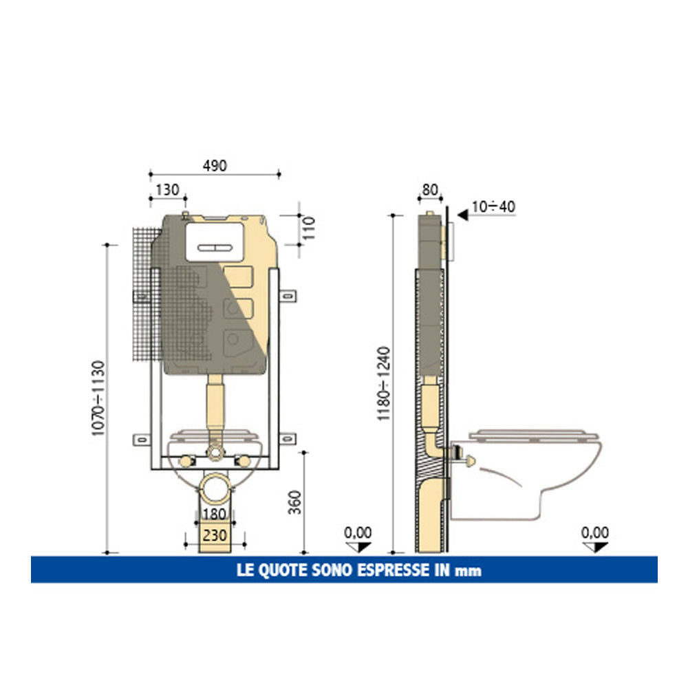  Cassetta incasso Pucci 'Eco Rapido' per wc sospesi- pareti in muratura