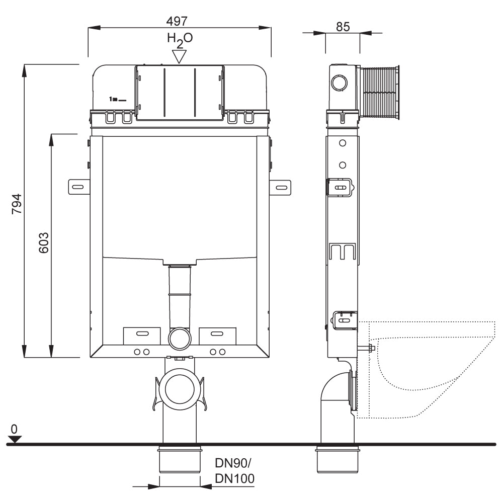  Cassetta incasso Schwab con telaio modello 'Set Wc 199' per wc sospesi