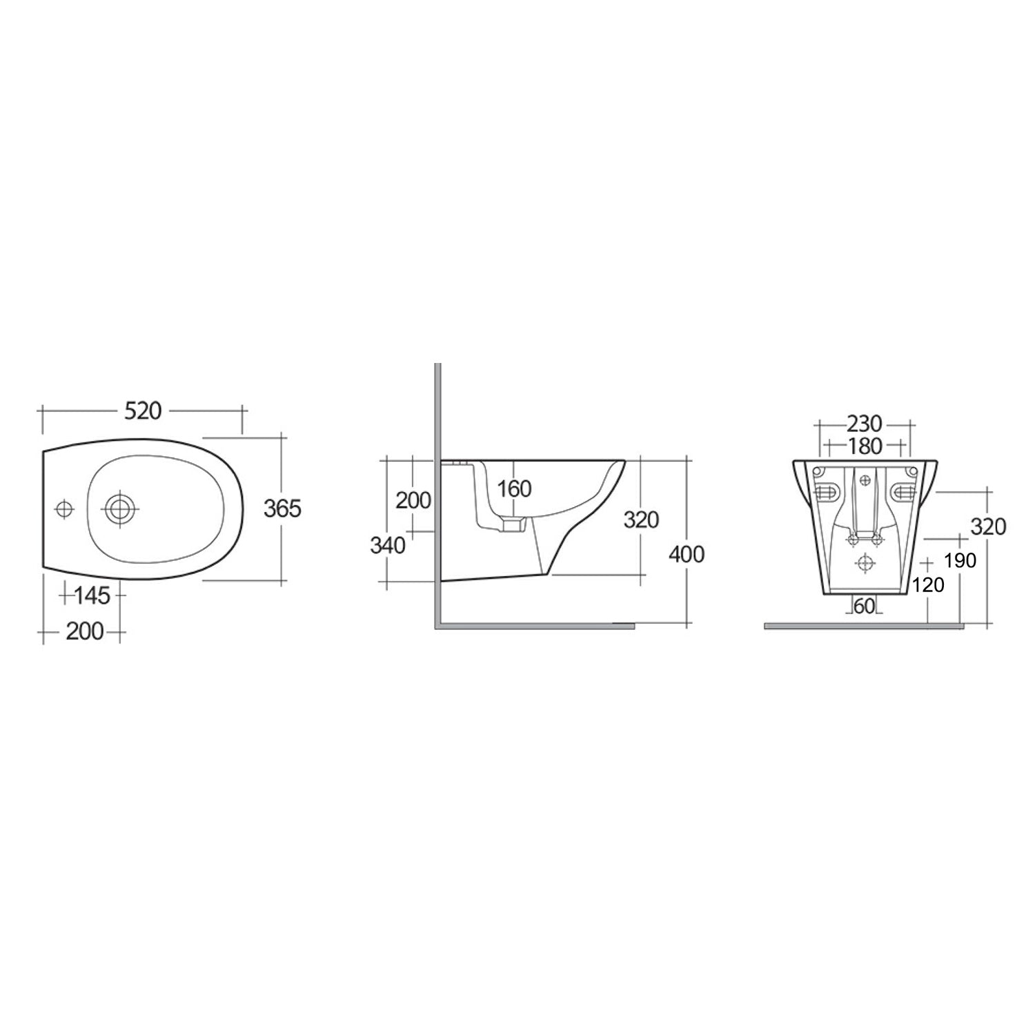 Bidet sospeso RAK serie Astria 52x36,5x40 cm - Bianco 2