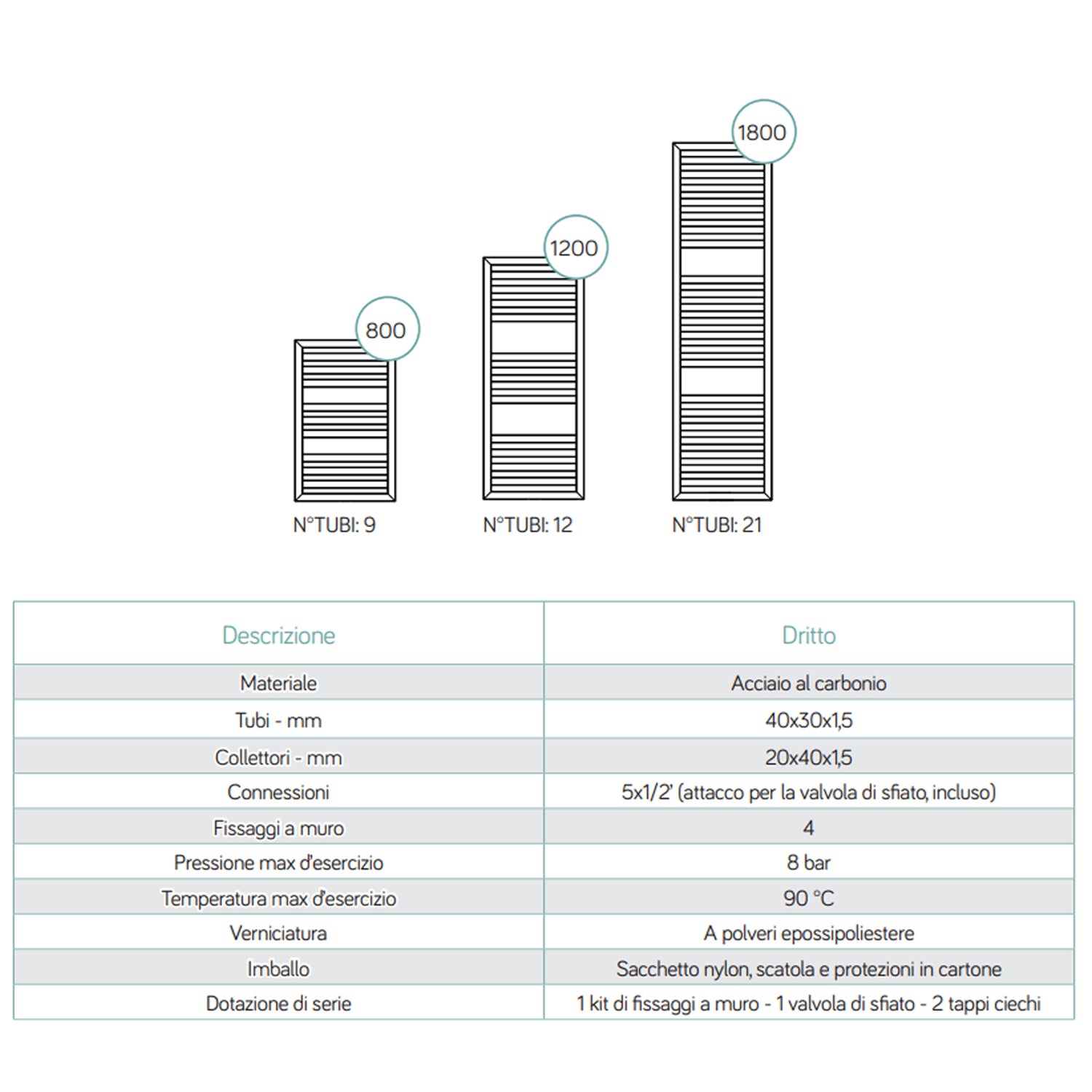 Termoarredo idraulico modello Cuneo 1200x500 dritto - Antracite 4