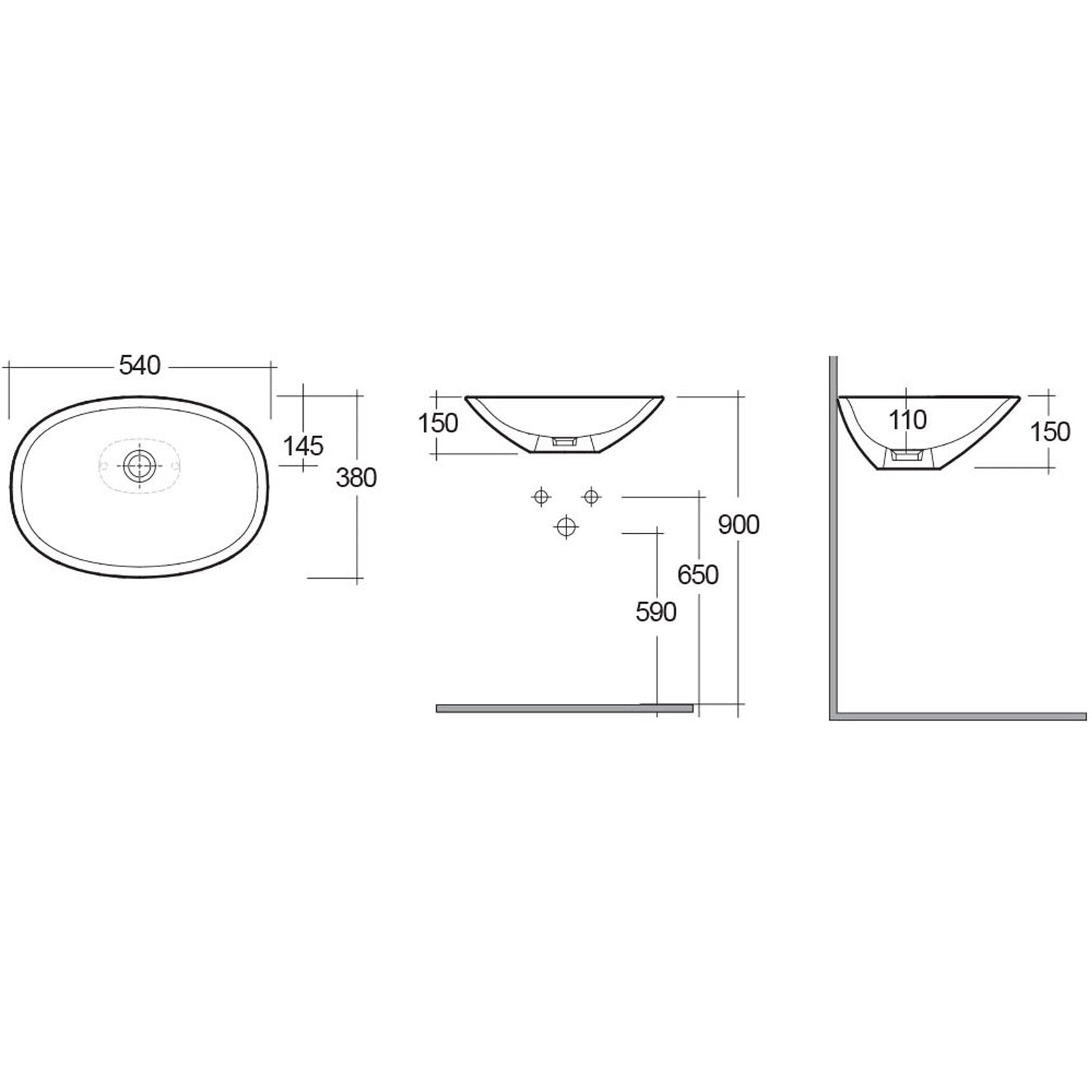Lavabo da appoggio RAK serie Astria 38x54 cm - Bianco 3