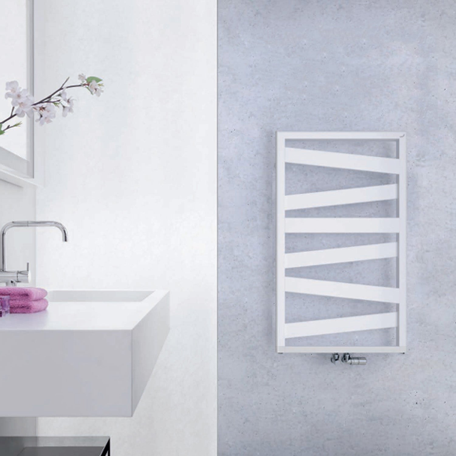 Termoarredo in acciaio Bianco Zehnder modello Ribbon H. 1017 x L. 600 mm