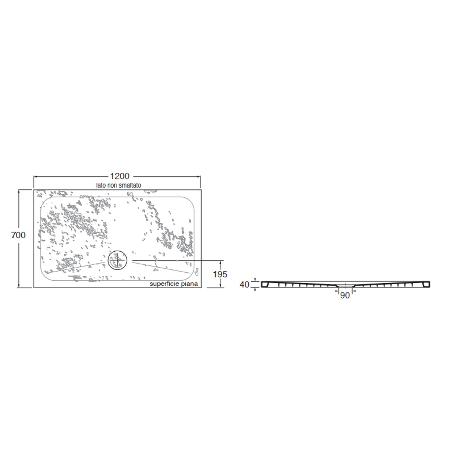  Piatto doccia rettangolare in ceramica effetto pietra modello Pietraceramica 70x120 cm - Bianco Gesso