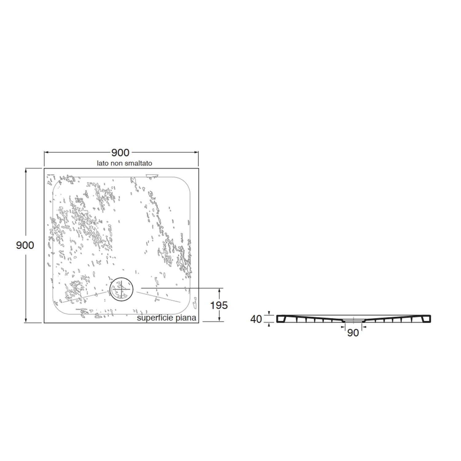  Piatto doccia quadrato in ceramica effetto pietra modello Pietraceramica 90x90 cm - Bianco Gesso