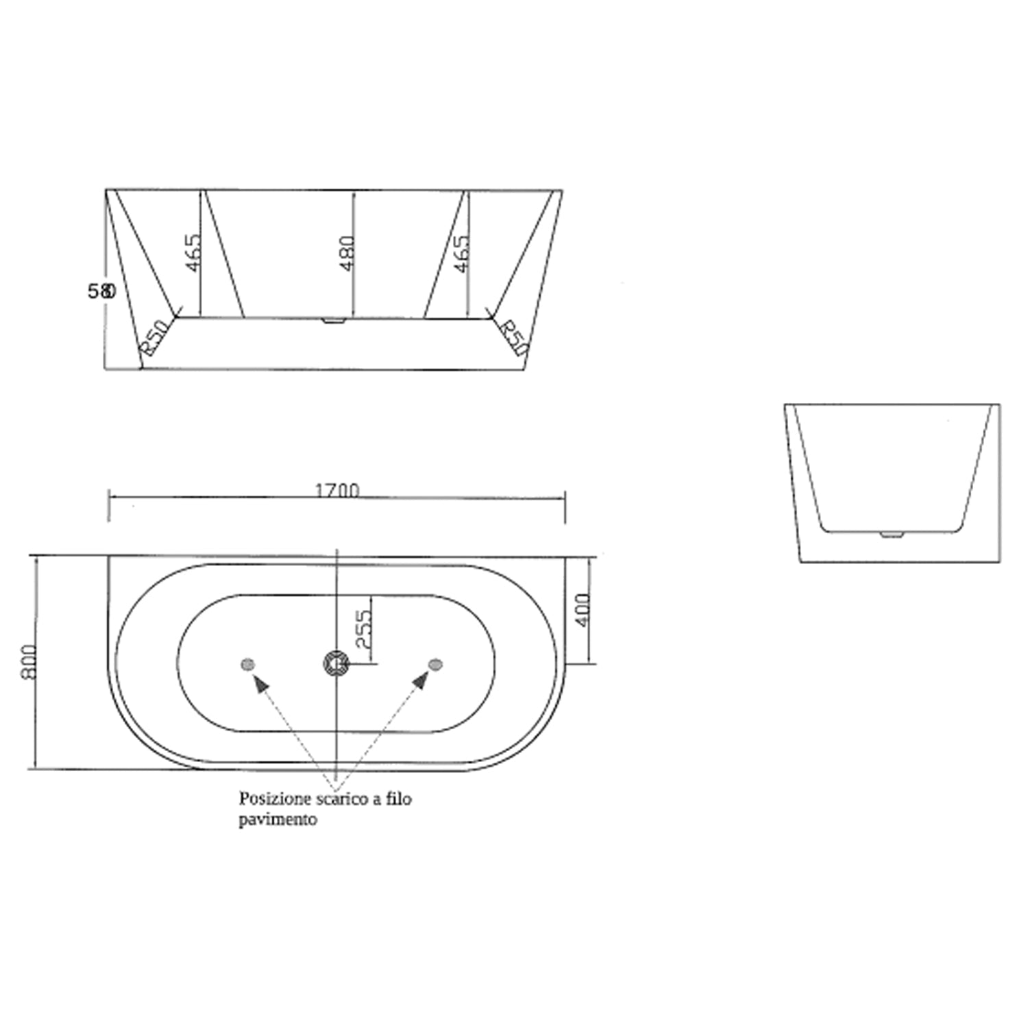  Vasca Freestanding modello Bari con troppo pieno cm 170x80xh58 - Bianco Lucido by CeramicStore | Lo specialista del tuo bagno