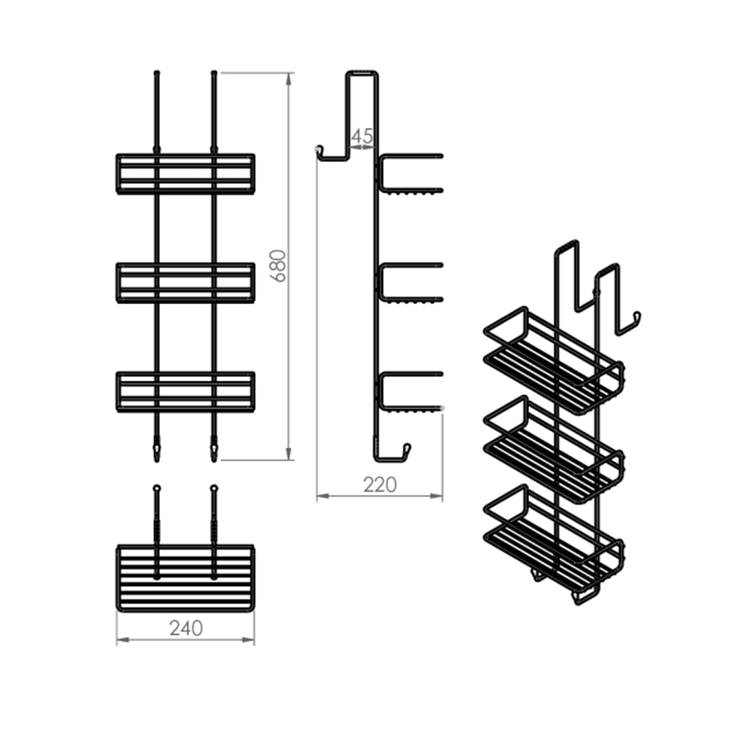  Portaoggetti doccia rettangolare a 3 piani Gedy modello Tito - Cromato by CeramicStore | Lo specialista del tuo bagno
