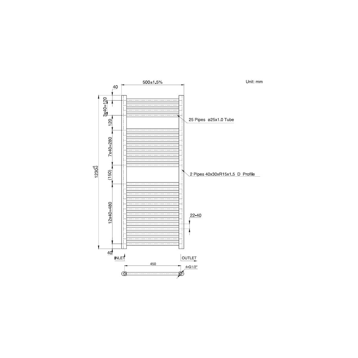  Termoarredo scaldasalviette da bagno idraulico 1230x500 mm interasse 450 mm in acciaio Verniciato Bianco by CeramicStore | Lo specialista del tuo bagno