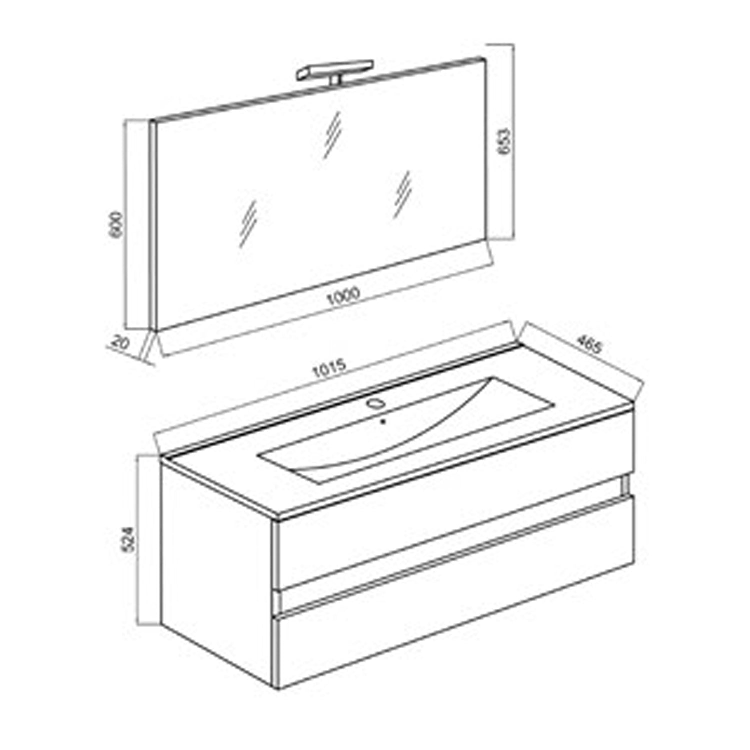  Mobile bagno con lavabo in ceramica specchio e lampada cm 100 colore Bianco Lucido- Cubi&Co modello Symmetry Classic 4 by CeramicStore | Lo specialista del tuo bagno