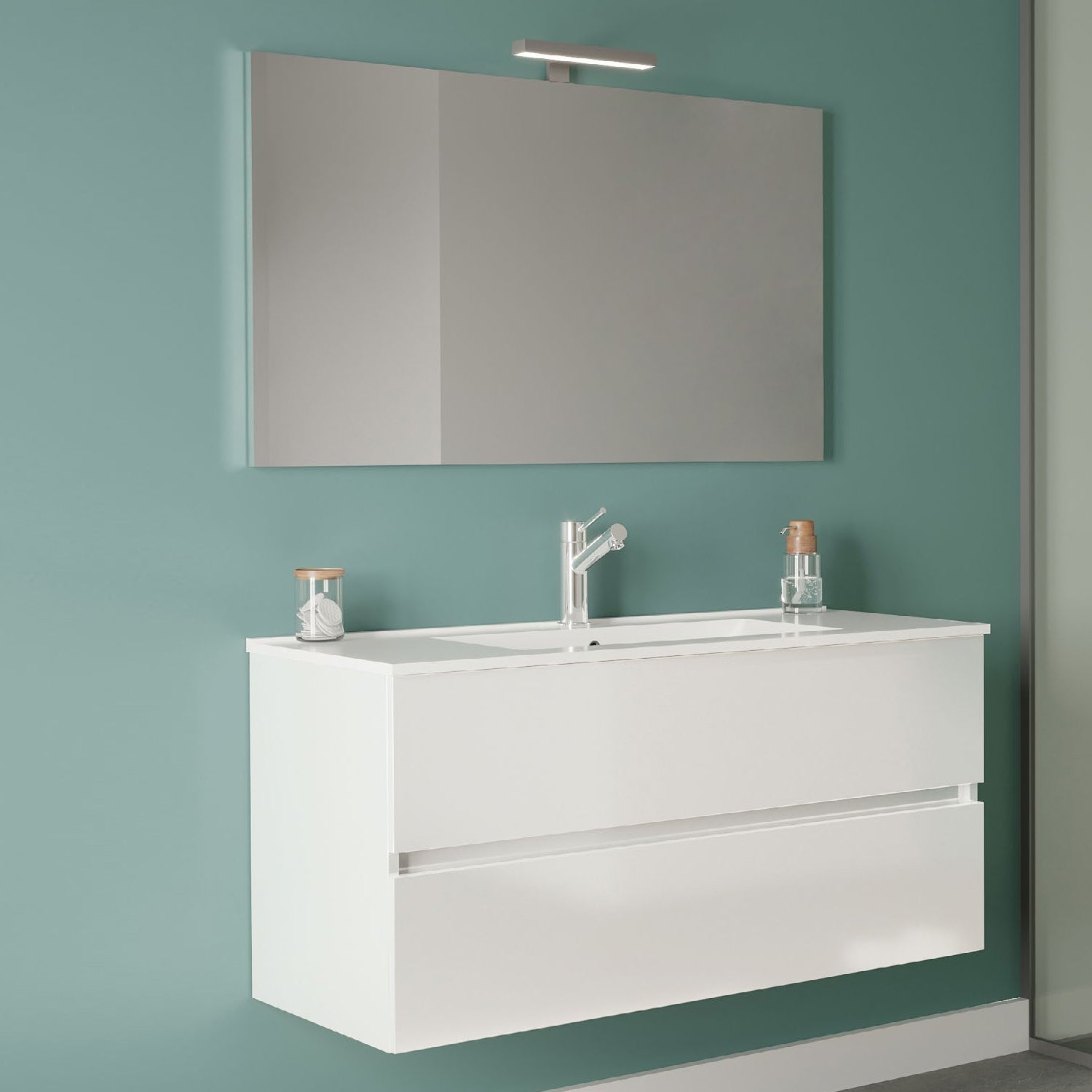 Mobile bagno con lavabo in ceramica specchio e lampada cm 100 colore Bianco Lucido- Cubi&Co modello Symmetry Classic 4 by CeramicStore | Lo specialista del tuo bagno