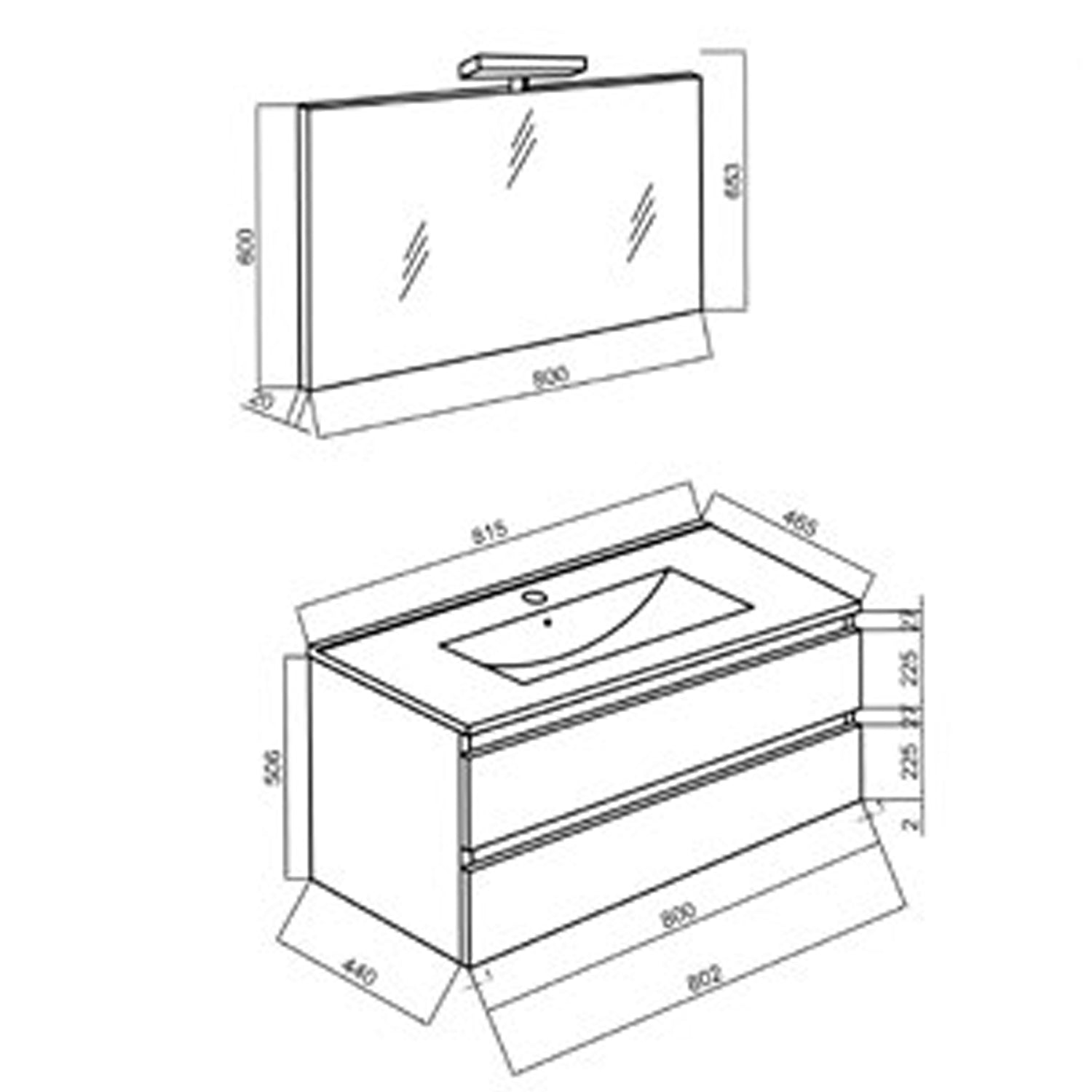  Mobile bagno con lavabo in ceramica specchio e lampada cm 80 colore Rovere Bianco- Cubi&Co modello Symmetry Classic 2 by CeramicStore | Lo specialista del tuo bagno