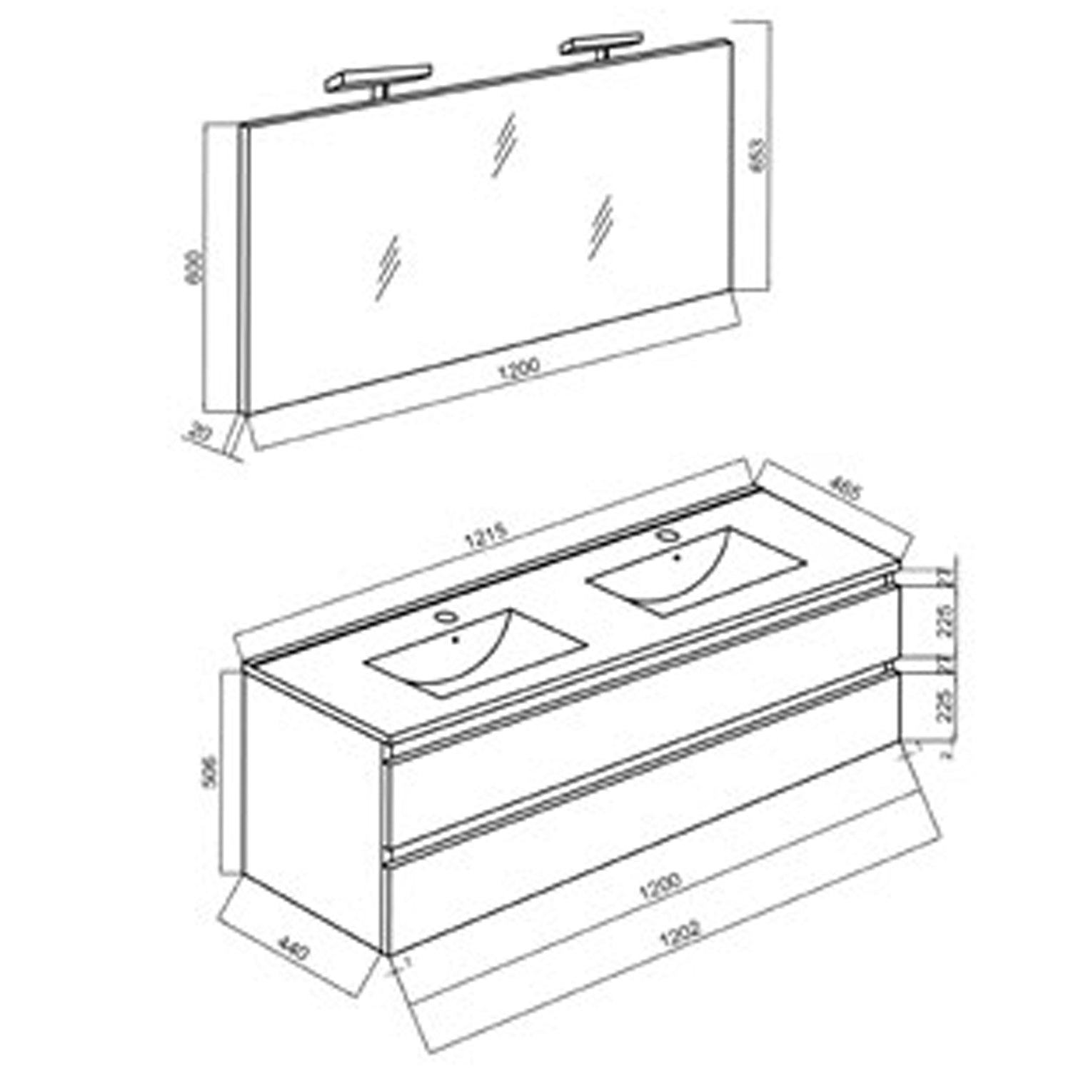  Mobile bagno con doppio lavabo in ceramica specchio e lampade cm 120 colore Rovere Grigio- Cubi&Co modello Symmetry Classic 5 by CeramicStore | Lo specialista del tuo bagno