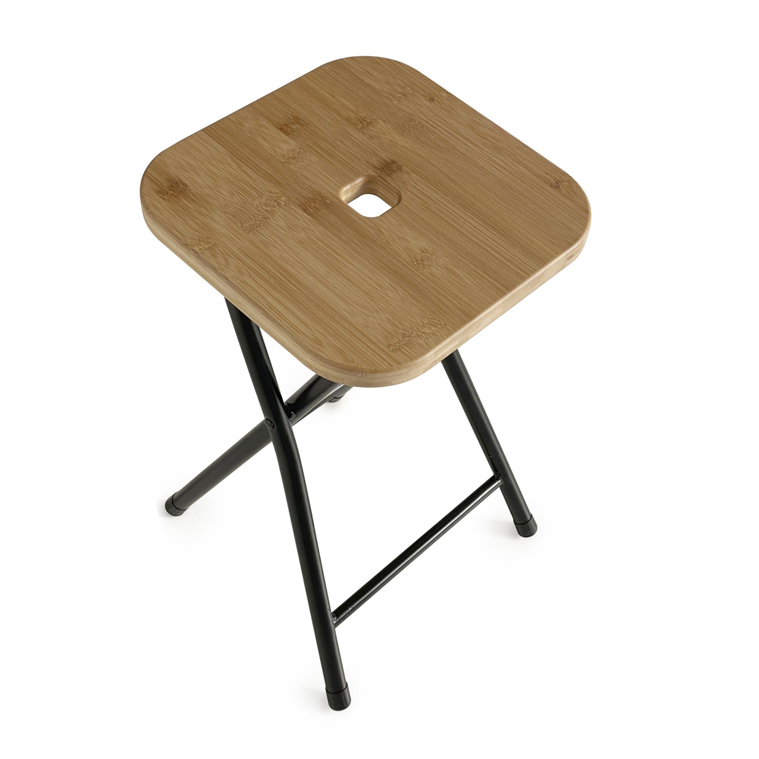 Sgabello richiudibile Kenta di Gedy in bambà¹ e metallo - naturale/nero matt